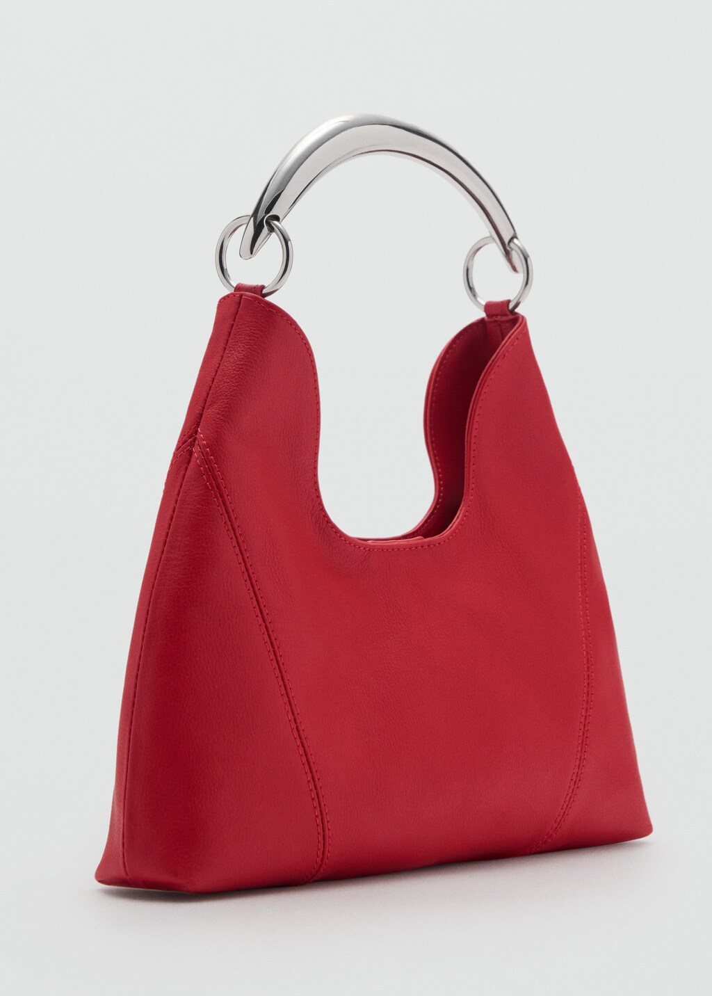 Leather shoulder bag with metal handle - Red