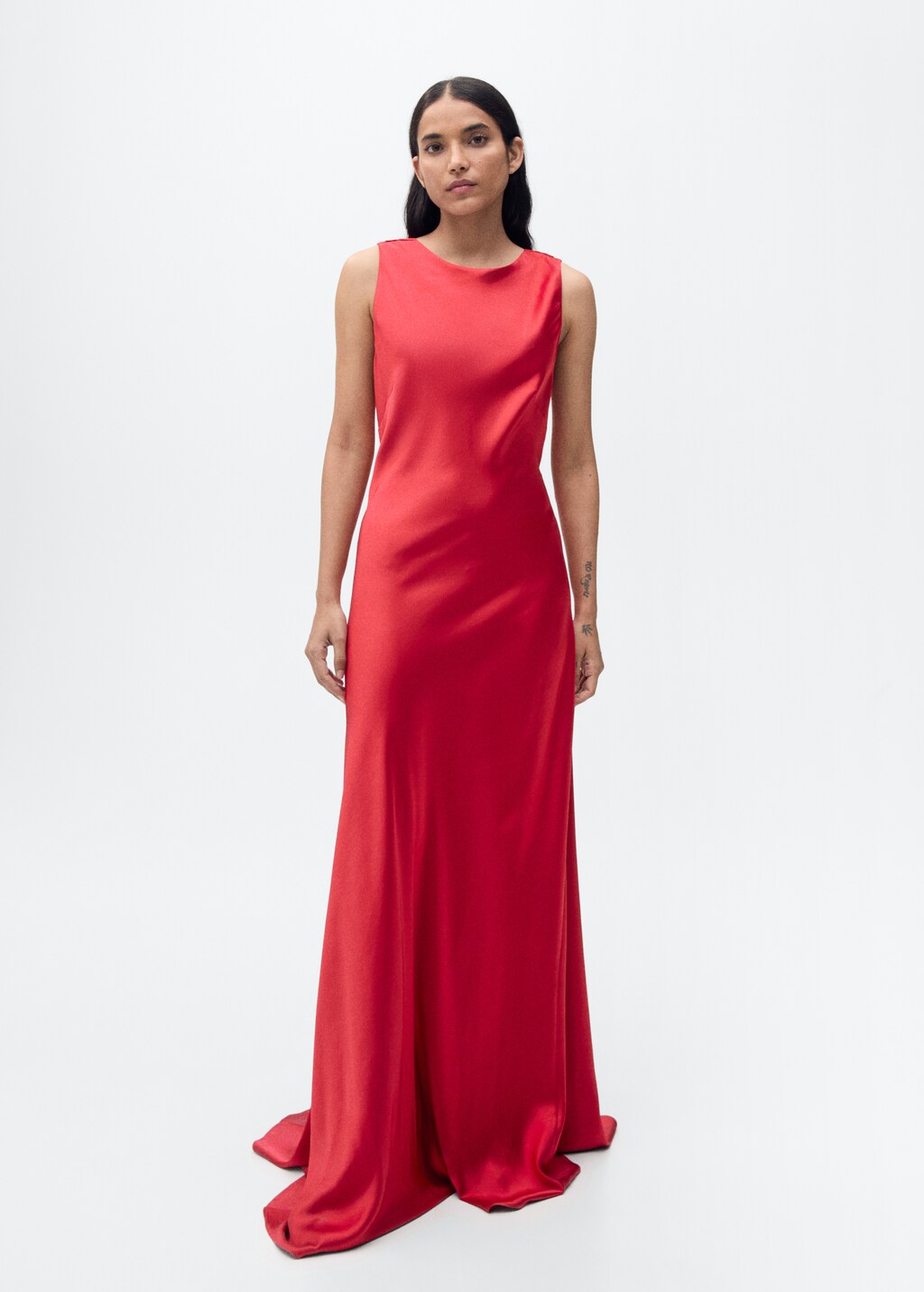 Open-back satin-effect dress - Red