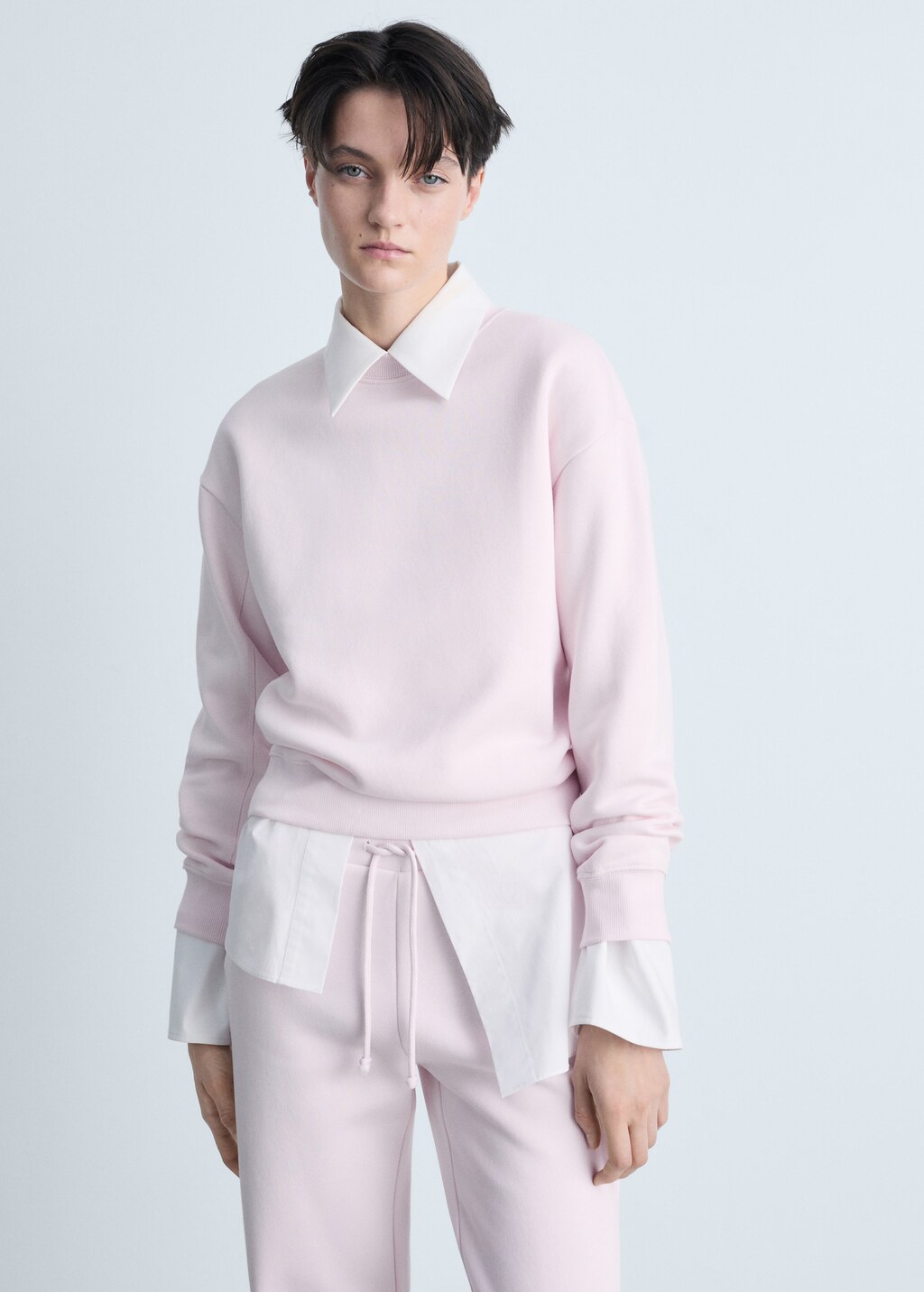 Round-neck cotton sweatshirt - Pastel Pink