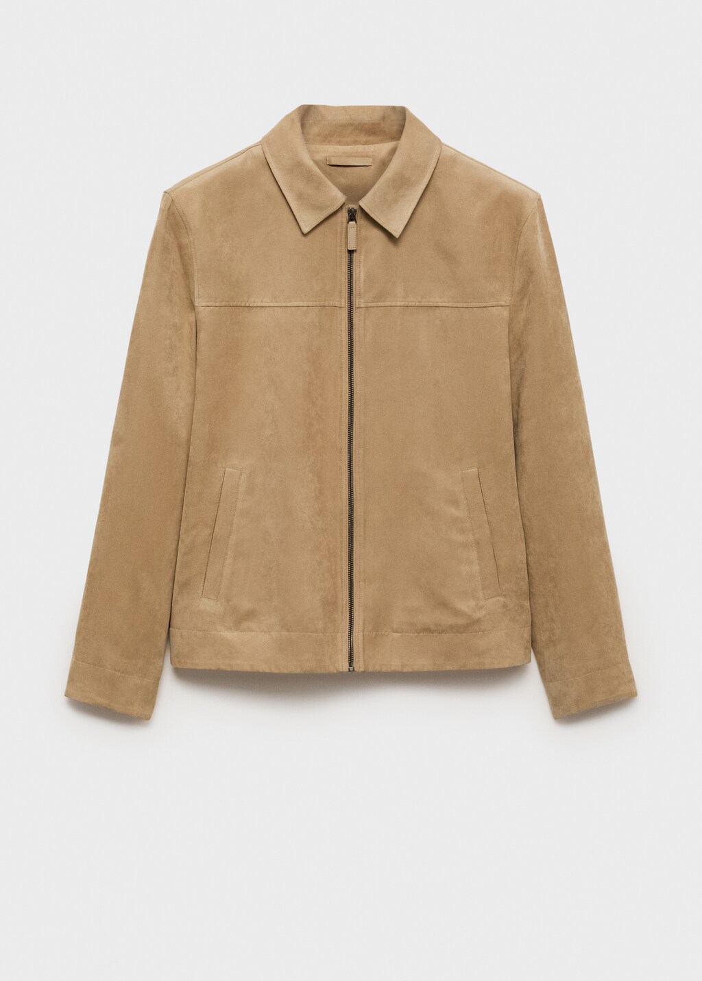 Suede-effect jacket with zip - Beige