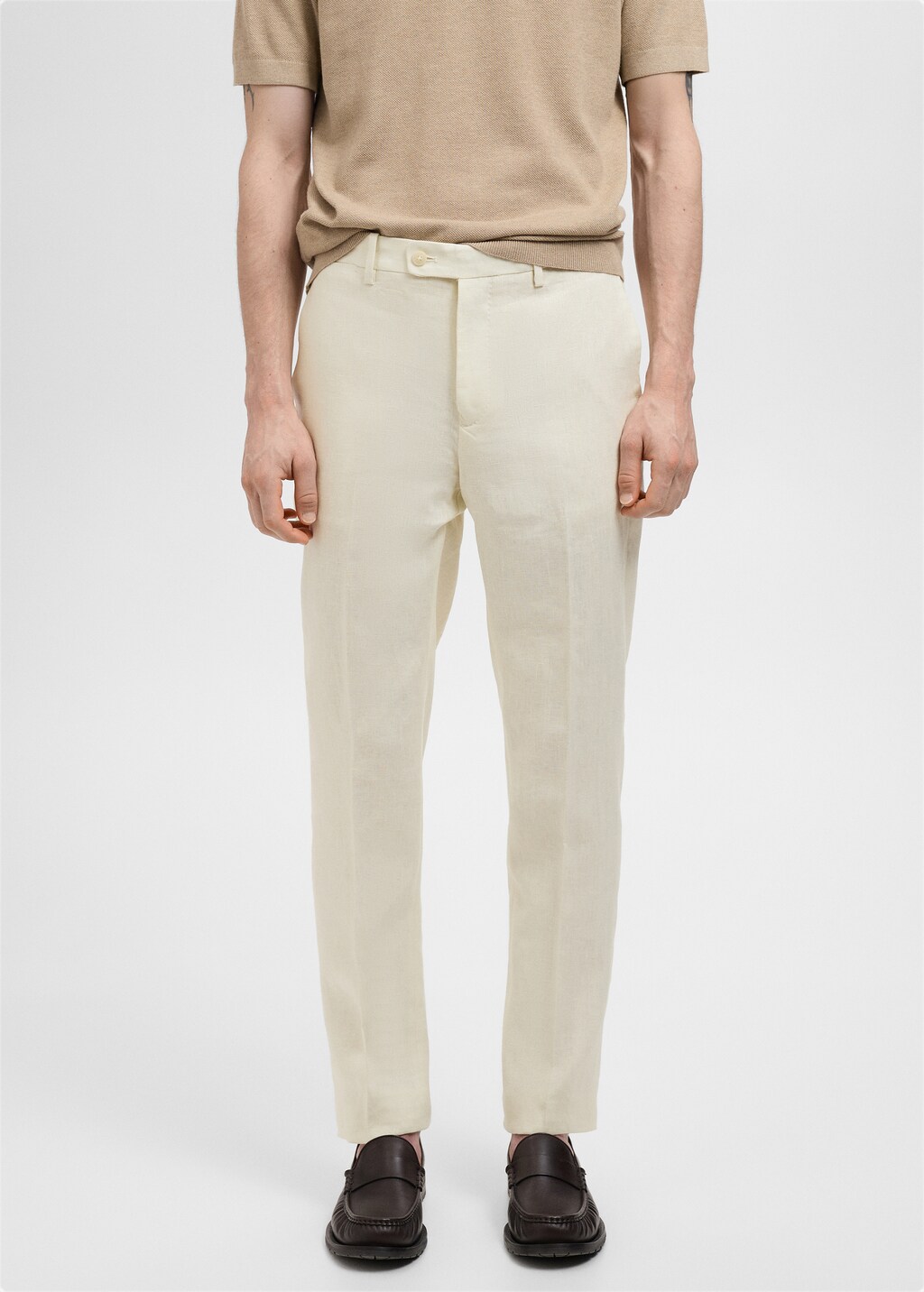 Slim fit 100% linen suit pants - Ivory White