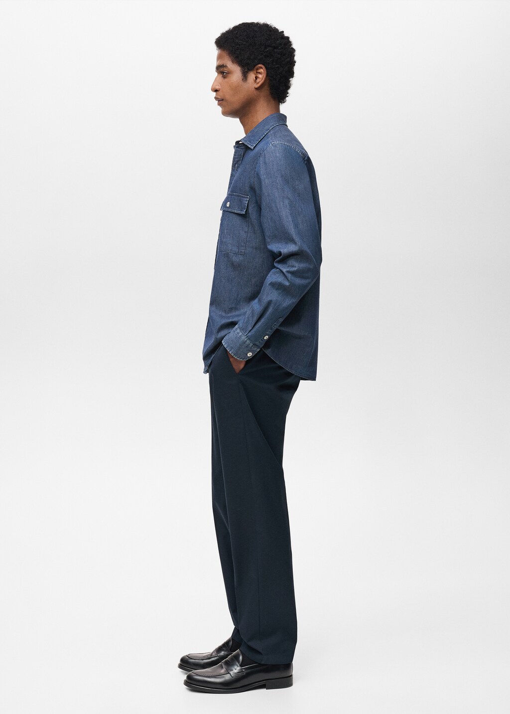 100% cotton chambray shirt - Dark Blue