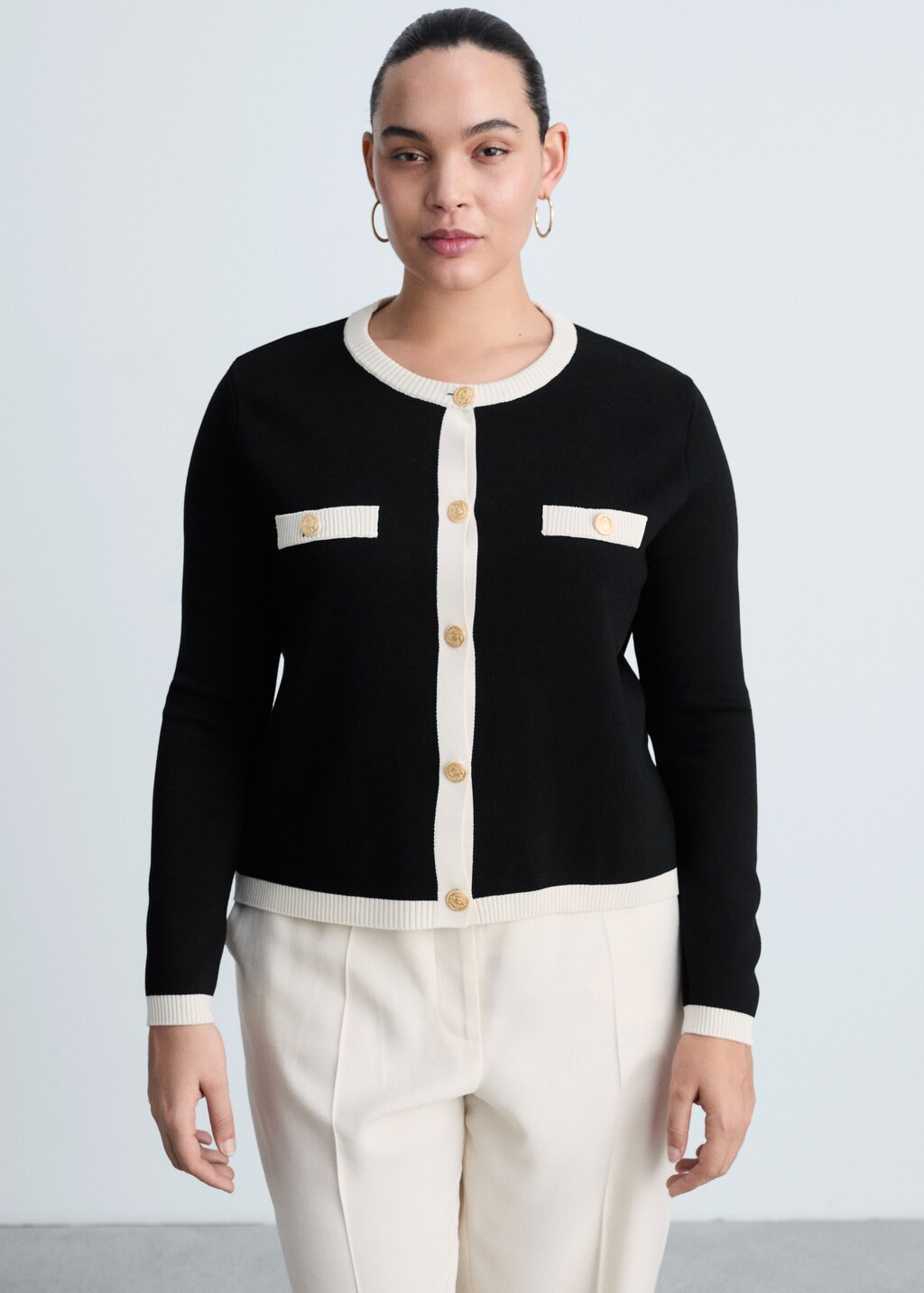 Knitted jacket with jewel buttons - Ecru