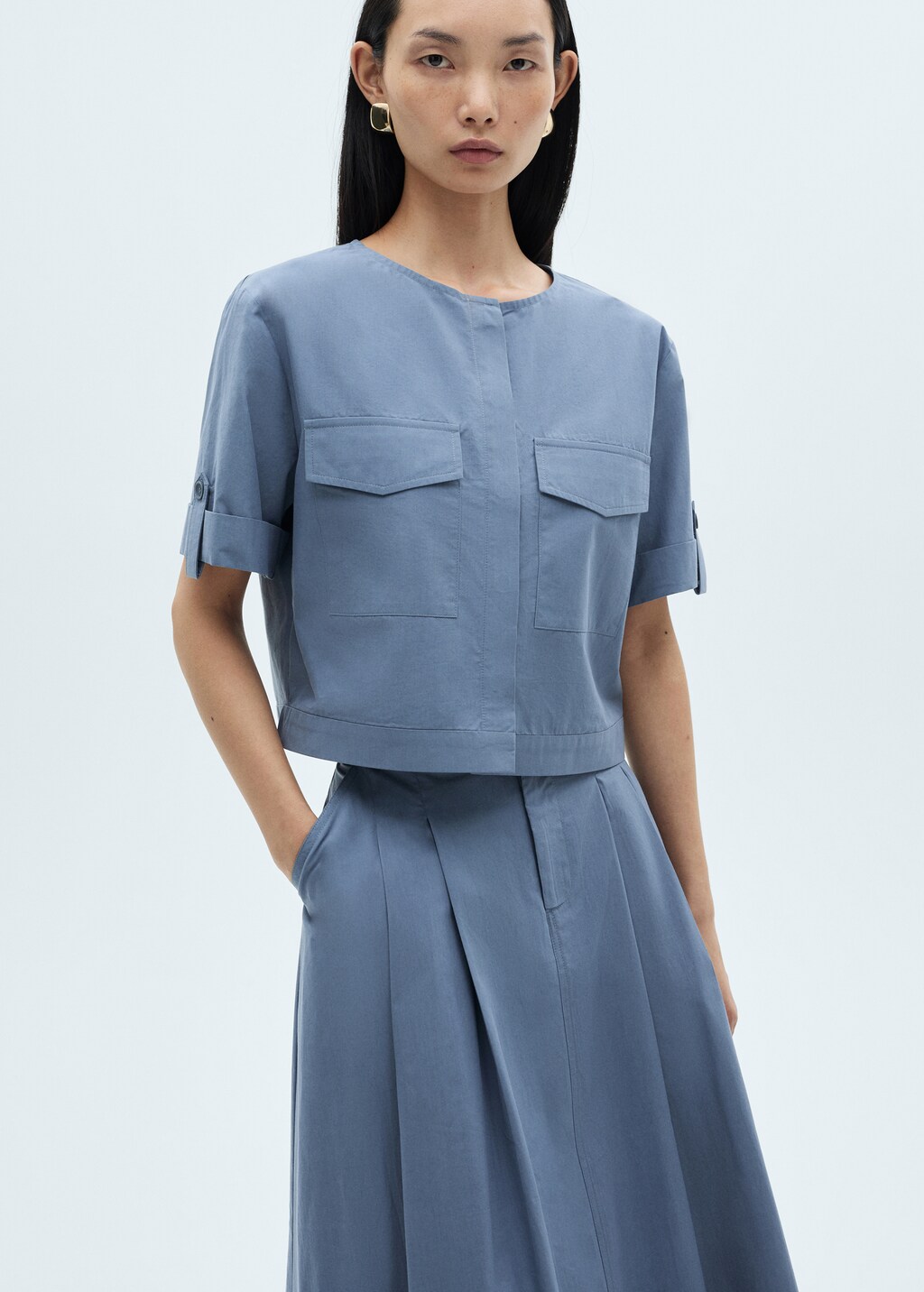 Chest-pocket cotton blouse - Ecru