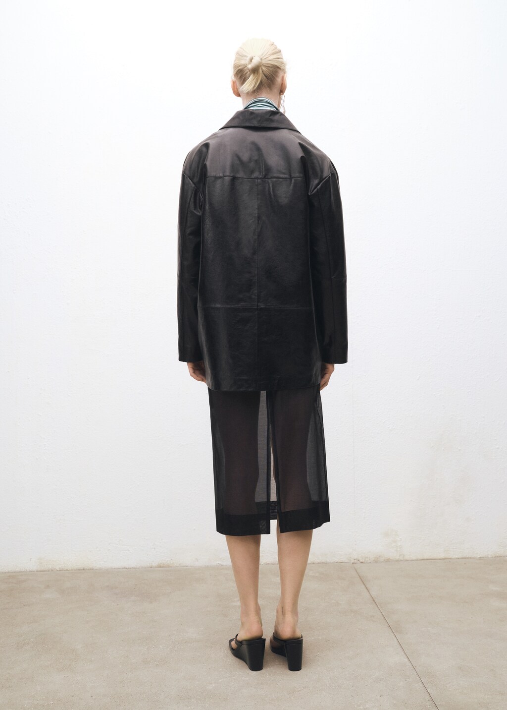 Semi-transparent silk midi-skirt - Black