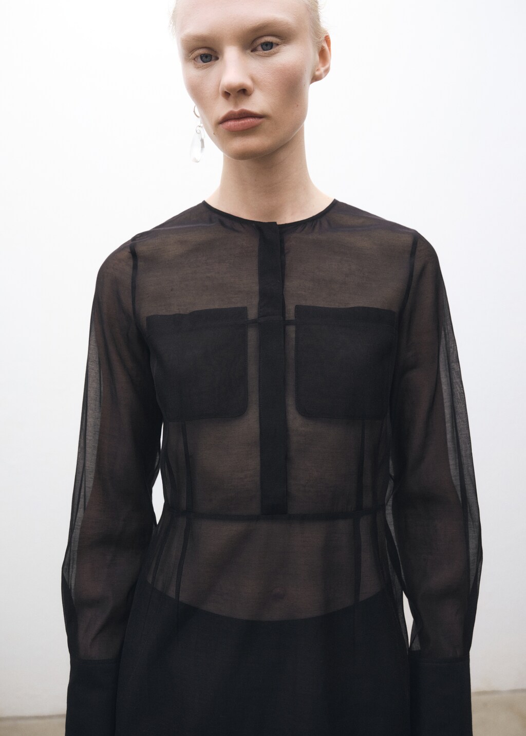 Semi-transparent silk-blend midi-dress - Black