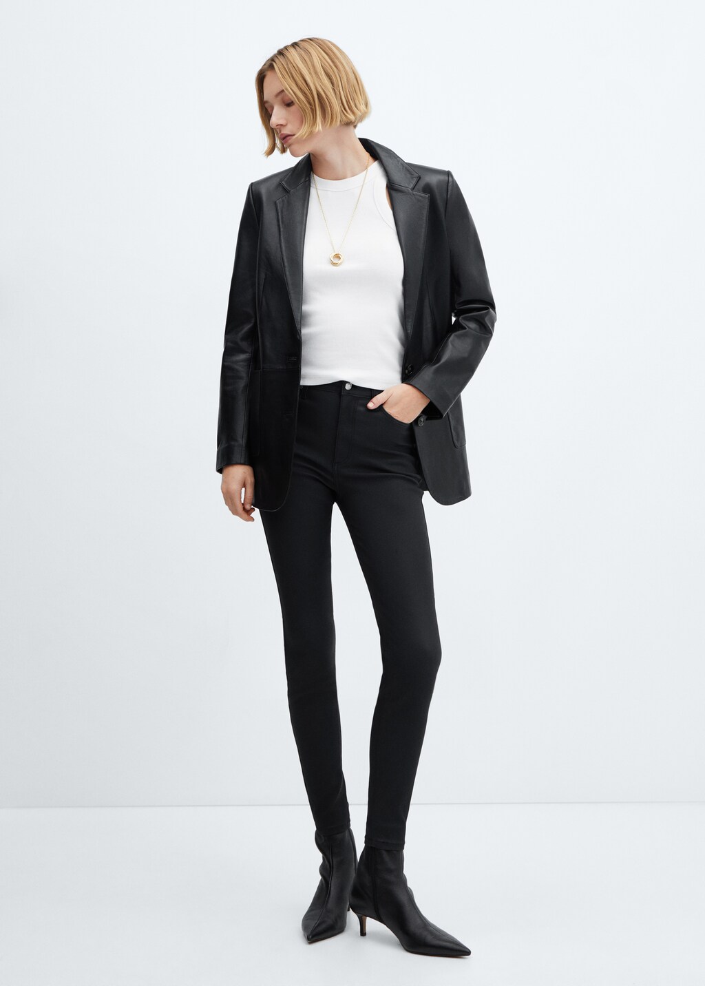 Waxed high-rise skinny jeans - Black