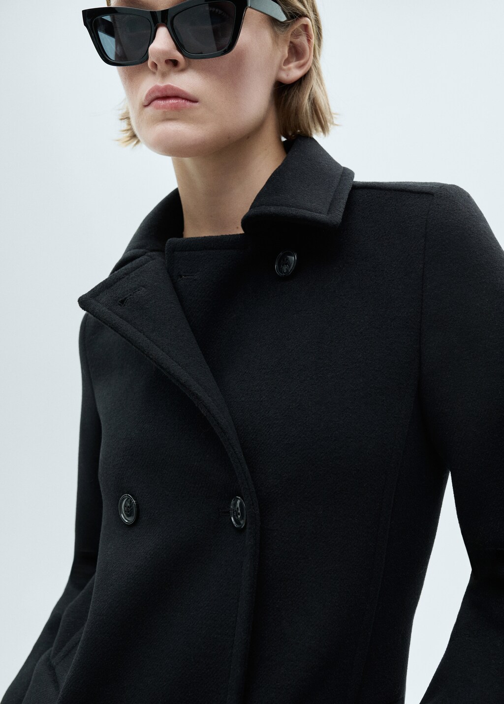 Double-breasted wool blend coat - Black
