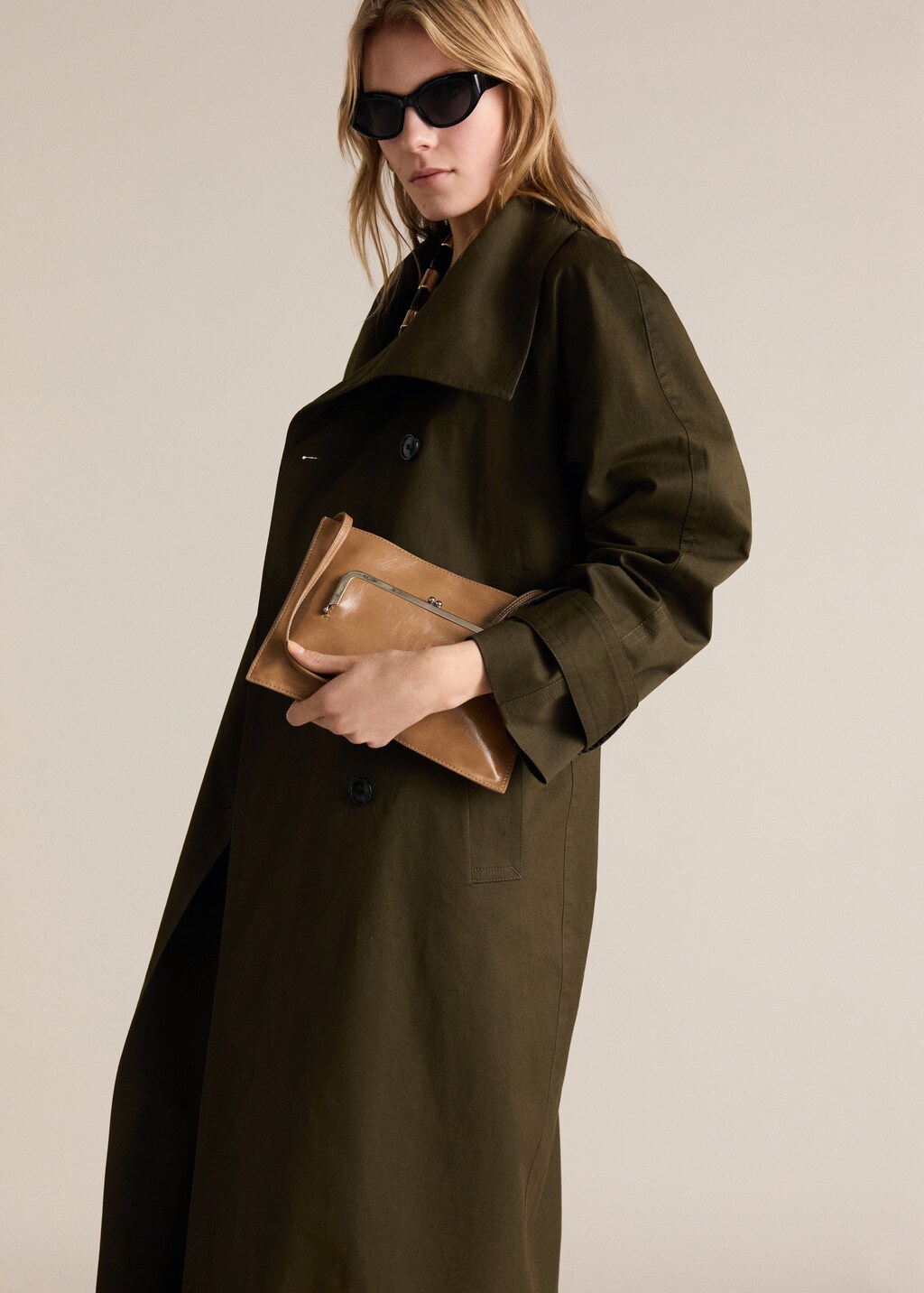 Long double-breasted trench coat - Khaki