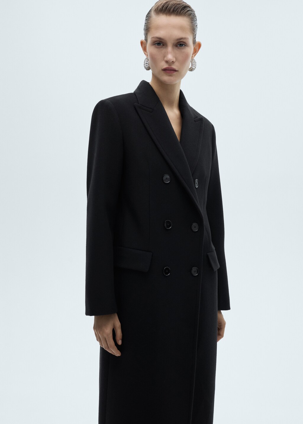 Double-breasted wool coat - Black