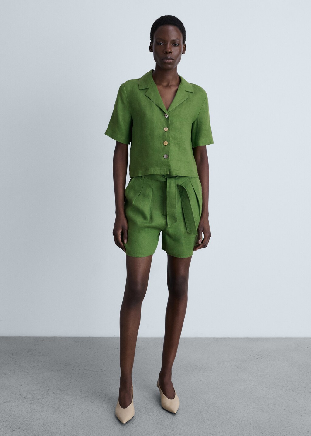 100% linen short sleeve shirt - Beige