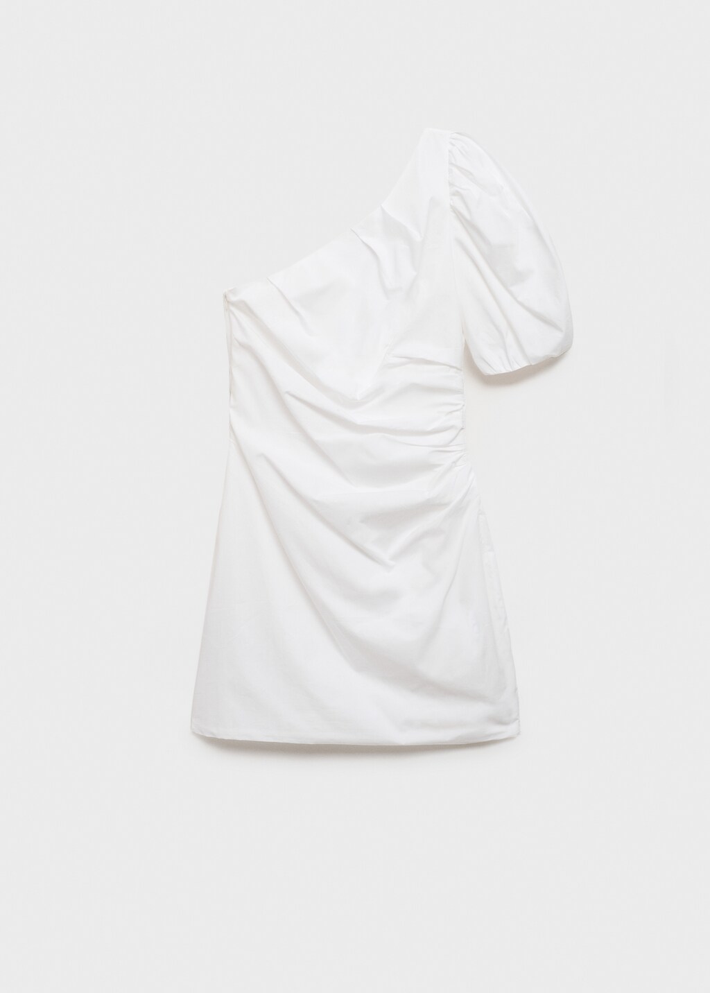 Asymmetrical puff-sleeve dress - White