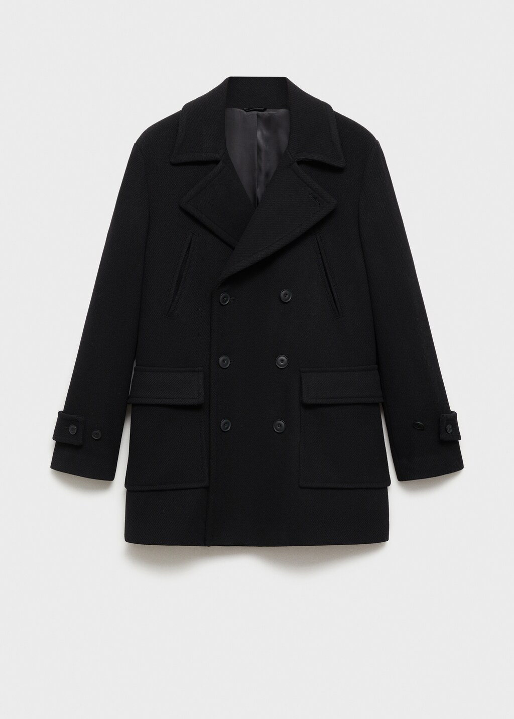 Recycled wool double-breasted coat - Black