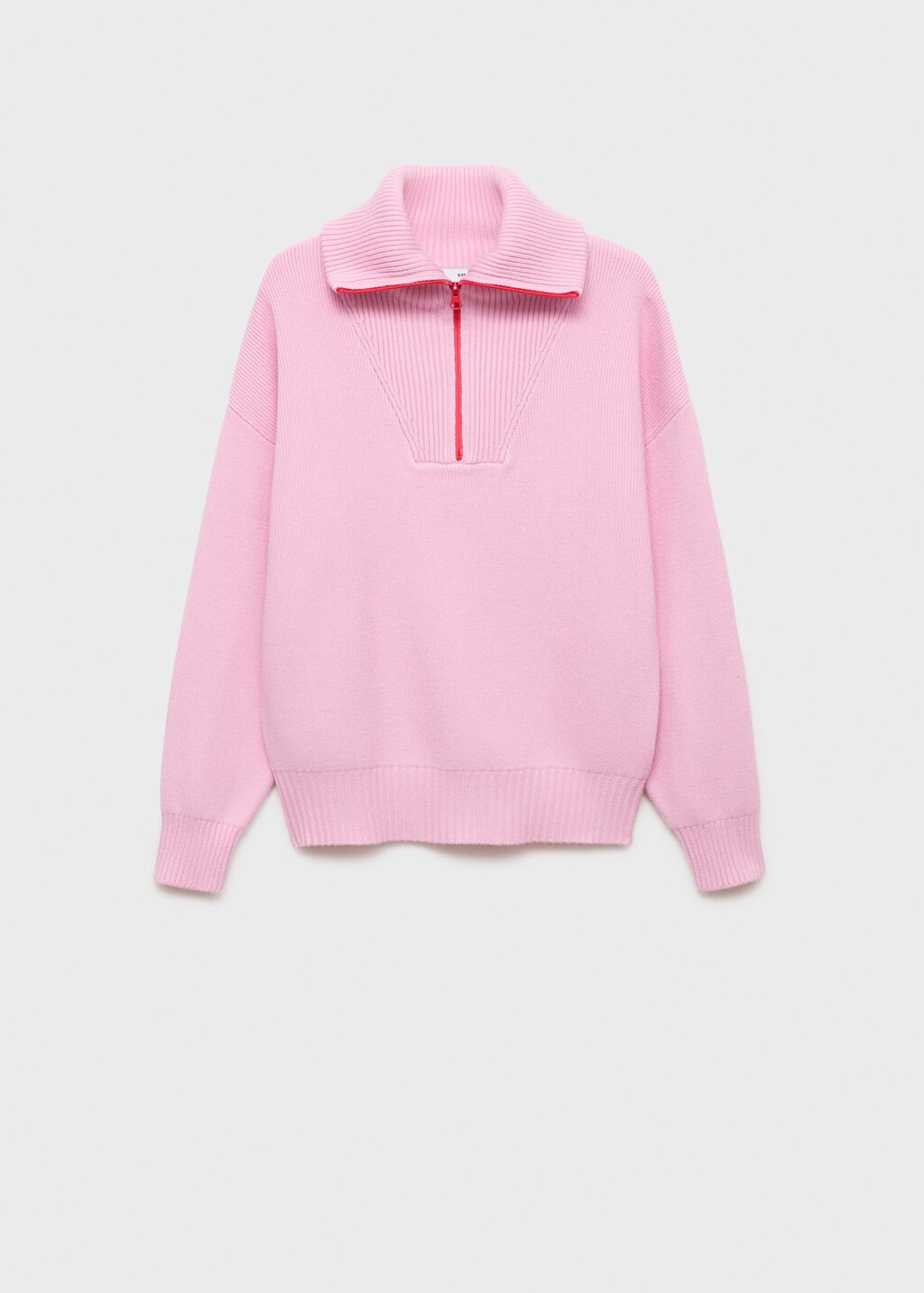 Contrasting knitted sweater with zip - Pink