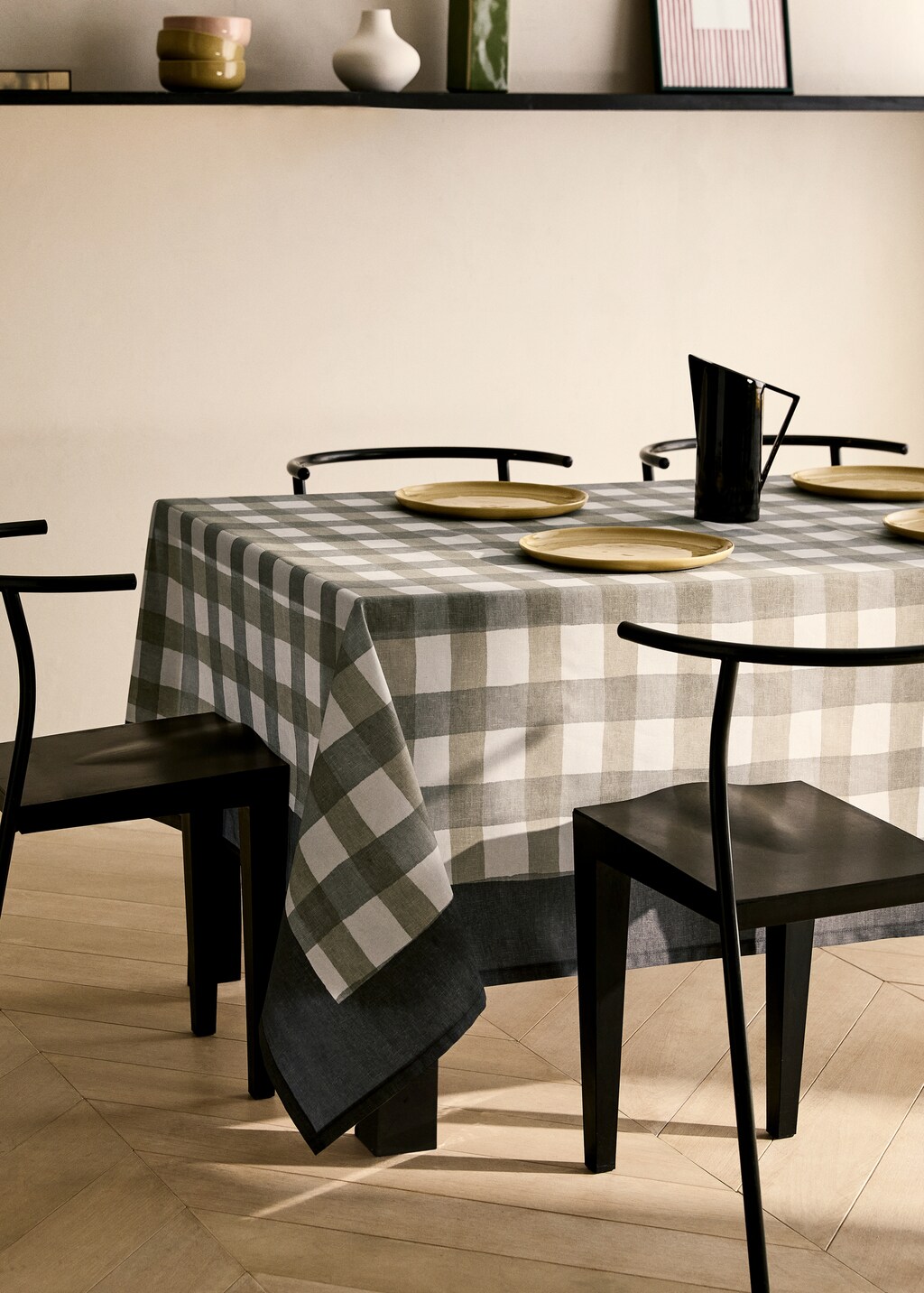Cotton check-print tablecloth for 2 to 4 diners - Medium Brown