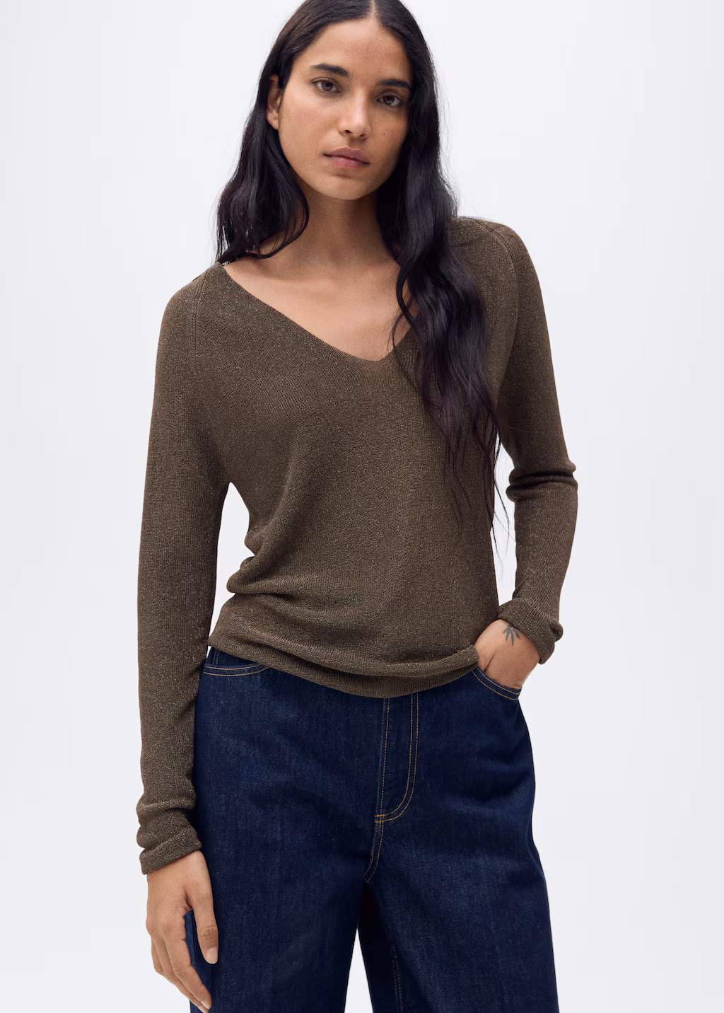 V-neck lurex sweater - Green
