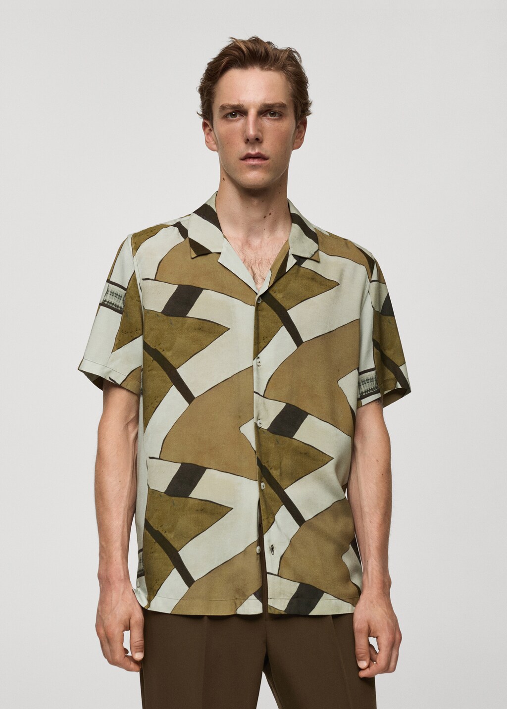 Printed flowing shirt with bowling collar - Dark Green