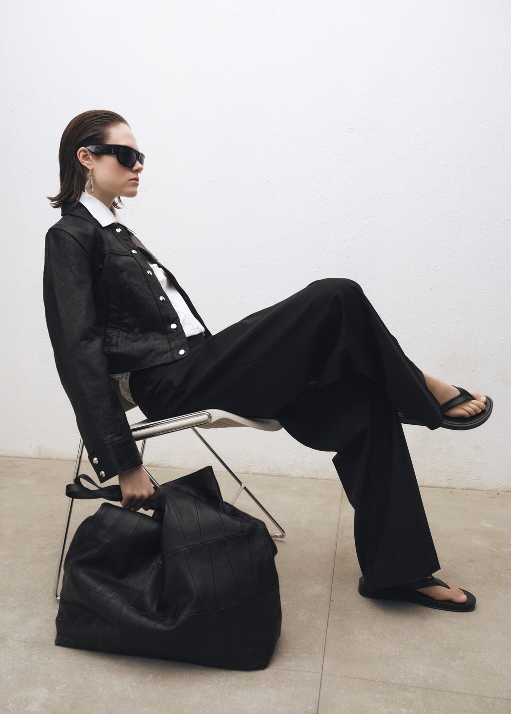 Lapels leather jacket - Black