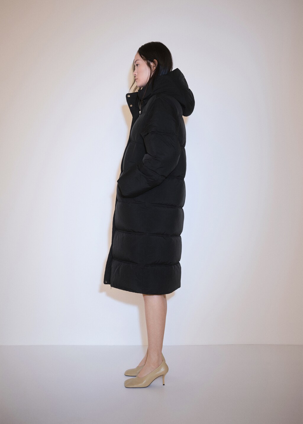 Quilted long coat - Black