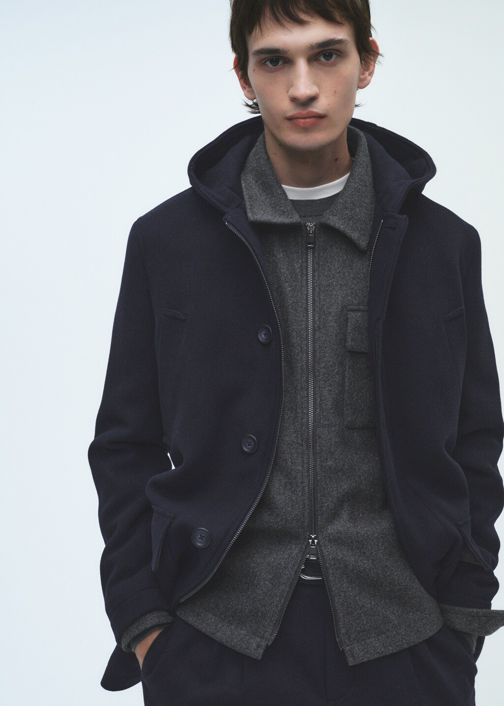 Hooded wool coat - Dark Navy