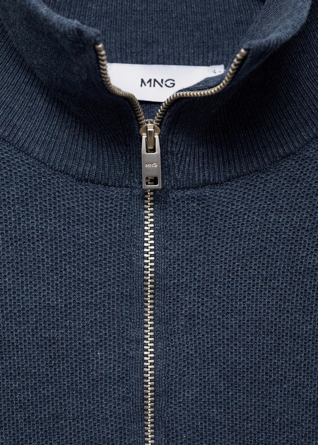 Microstructure sweater with zipper collar - Dark Navy