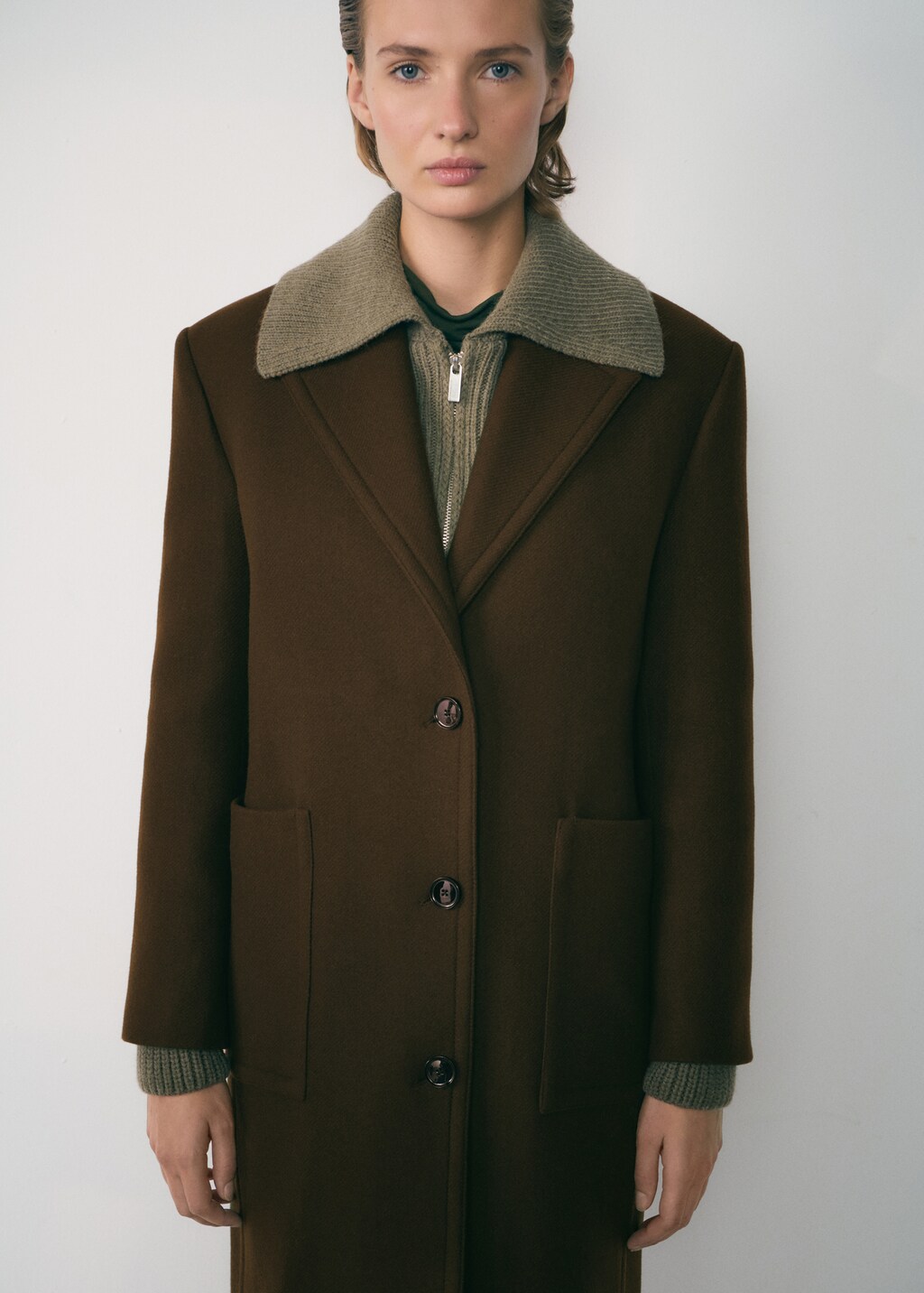 Virgin wool coat with pockets - Khaki