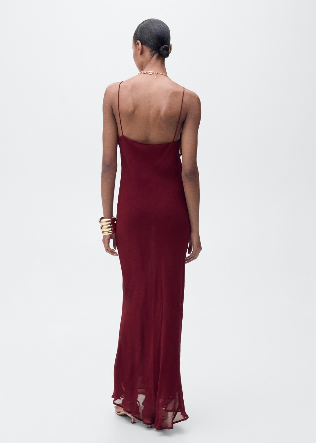 Chiffon dress with ruffle detail - Burgundy