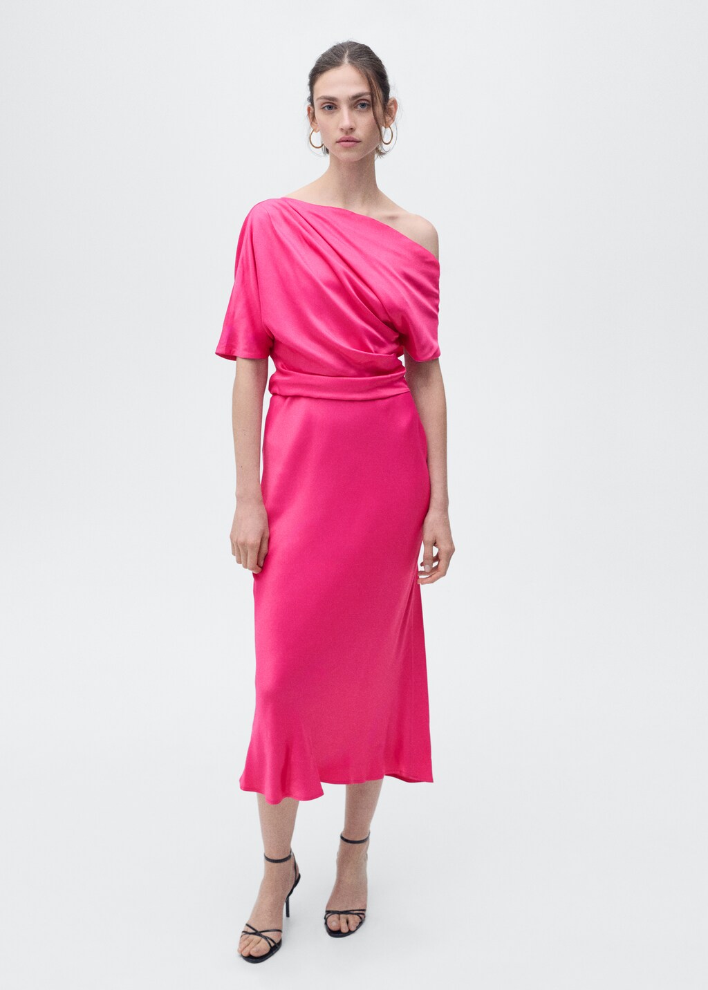 Draped asymmetrical midi-dress - Ecru