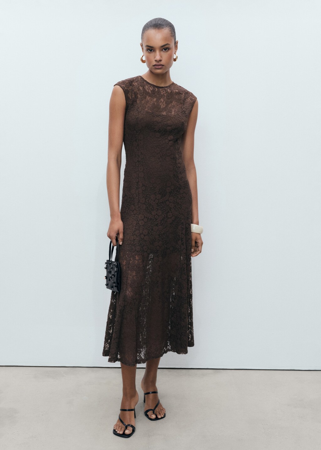 A-line lace dress - Brown