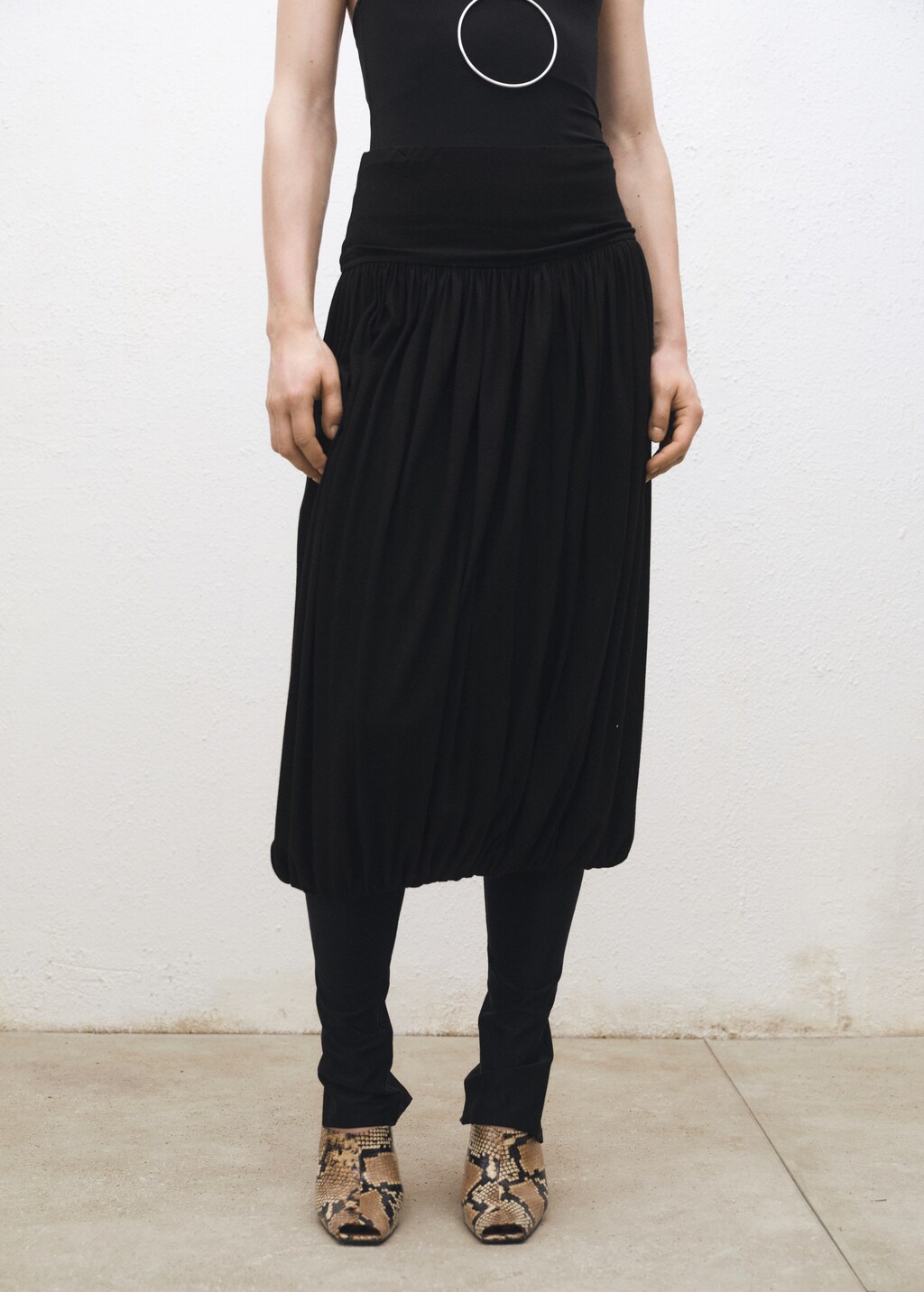 Balloon-effect midi-skirt - Black