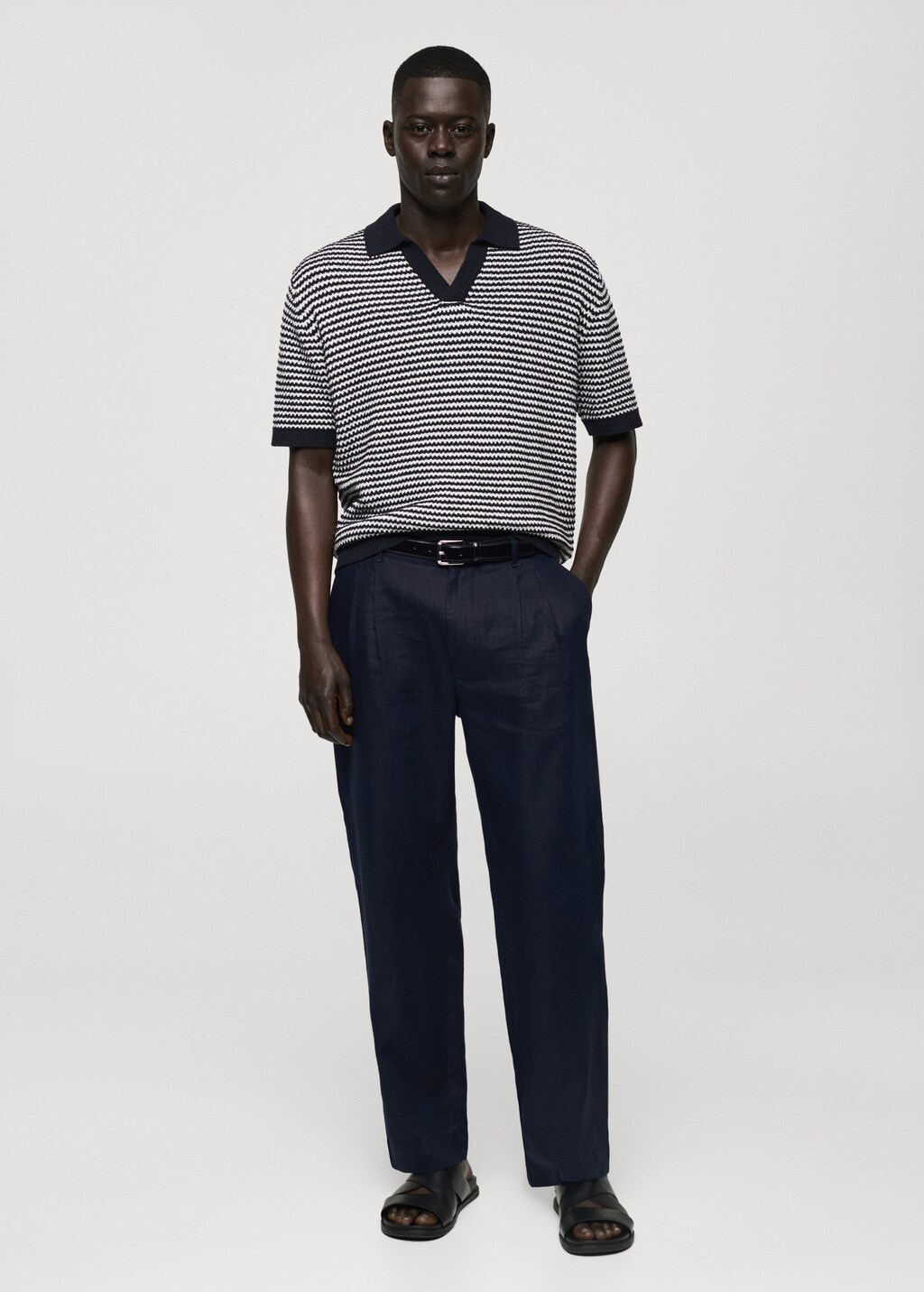 Relaxed-fit 100% linen trousers - Dark Navy