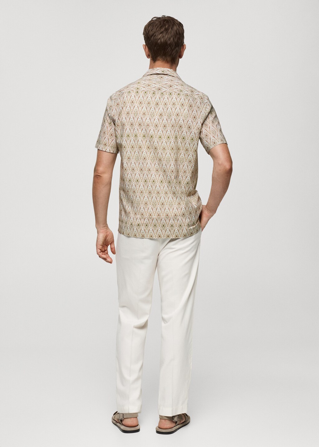 Printed flowing shirt with bowling collar - Beige