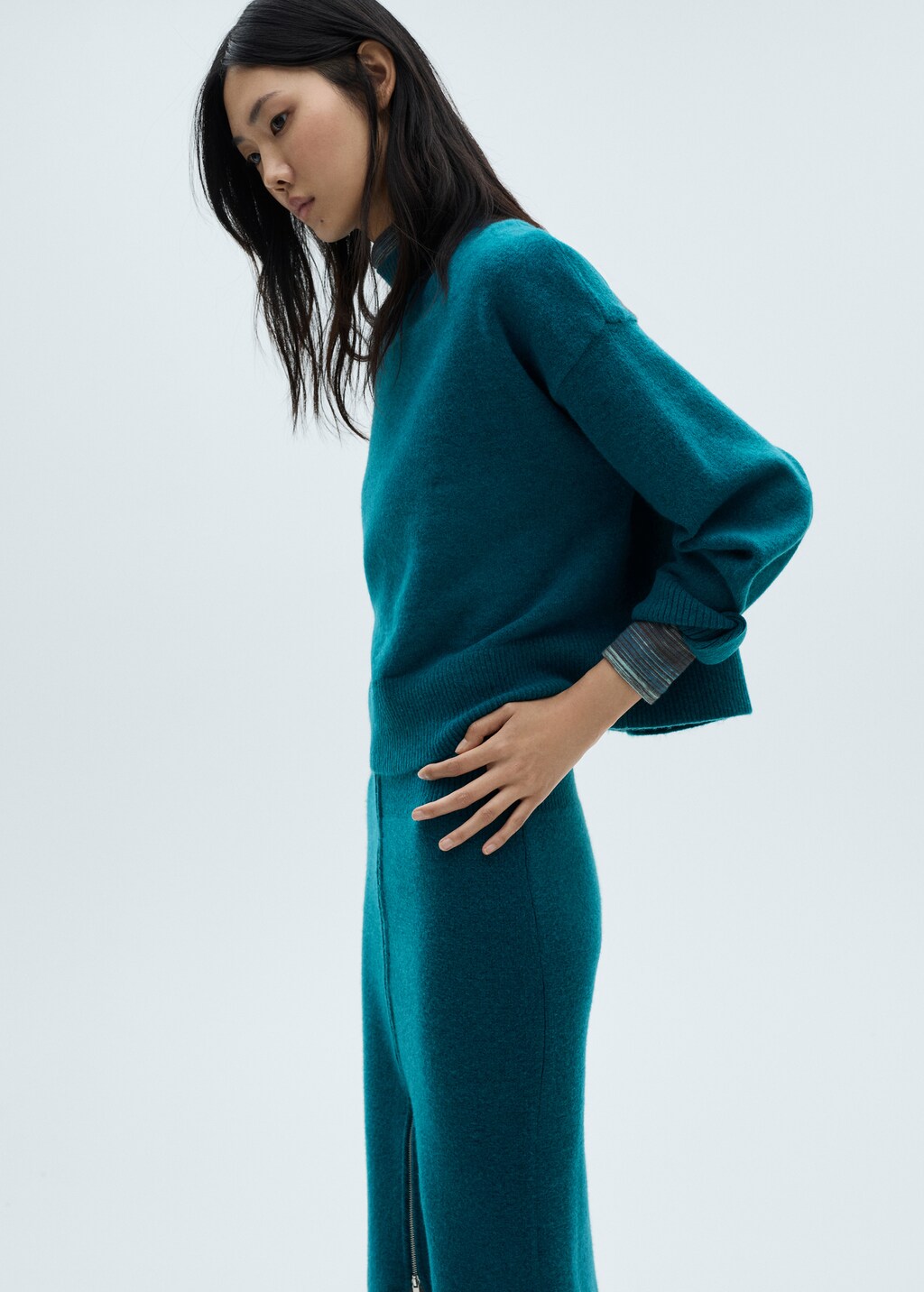 Zipper knit midi skirt - Sand