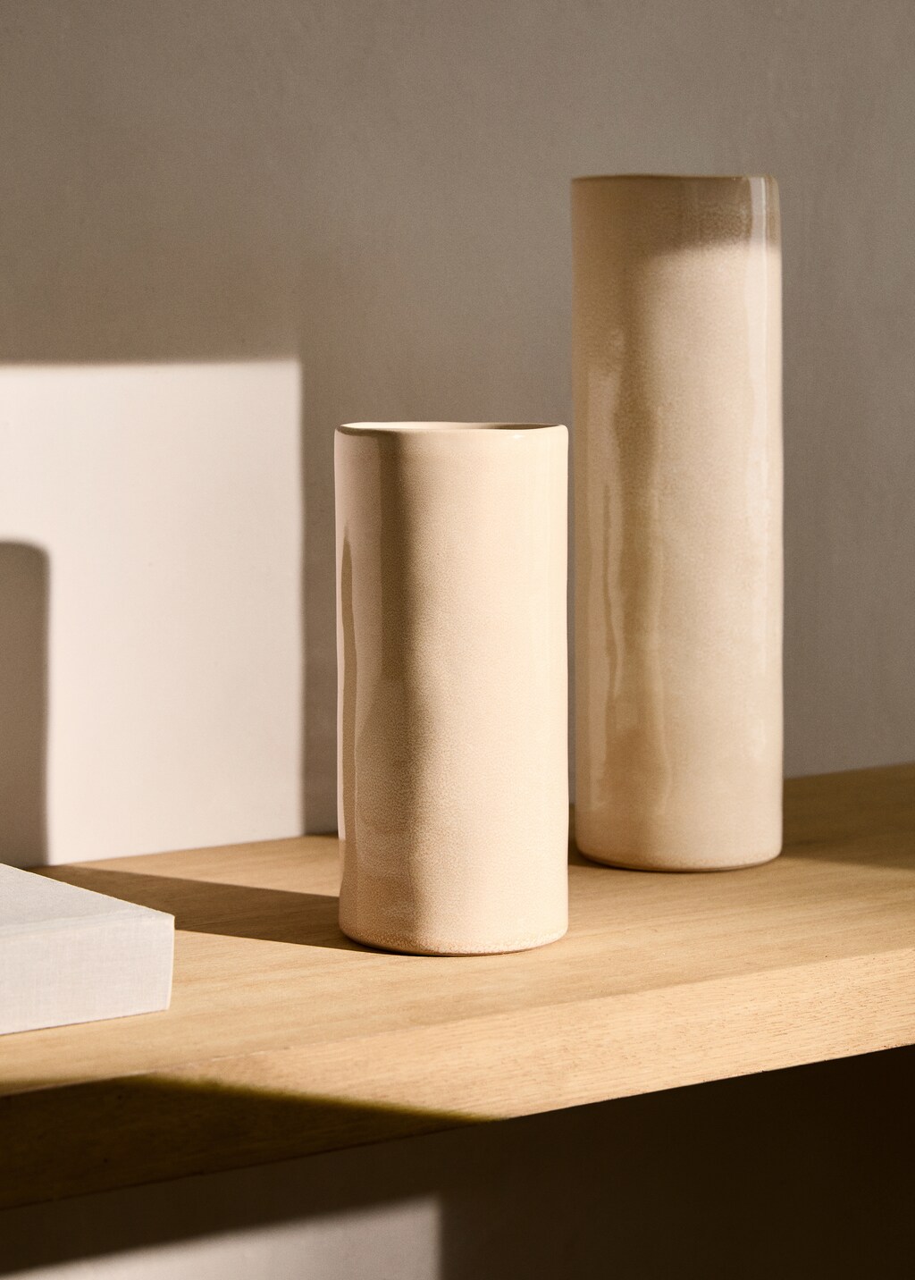 Stoneware cylindrical vase 20cm - Beige