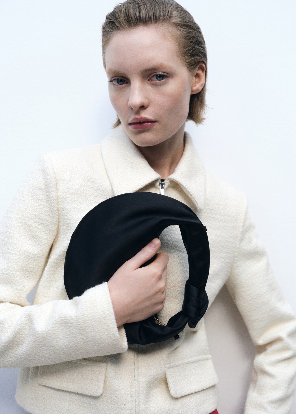 Lapel cotton blend jacket - Ecru