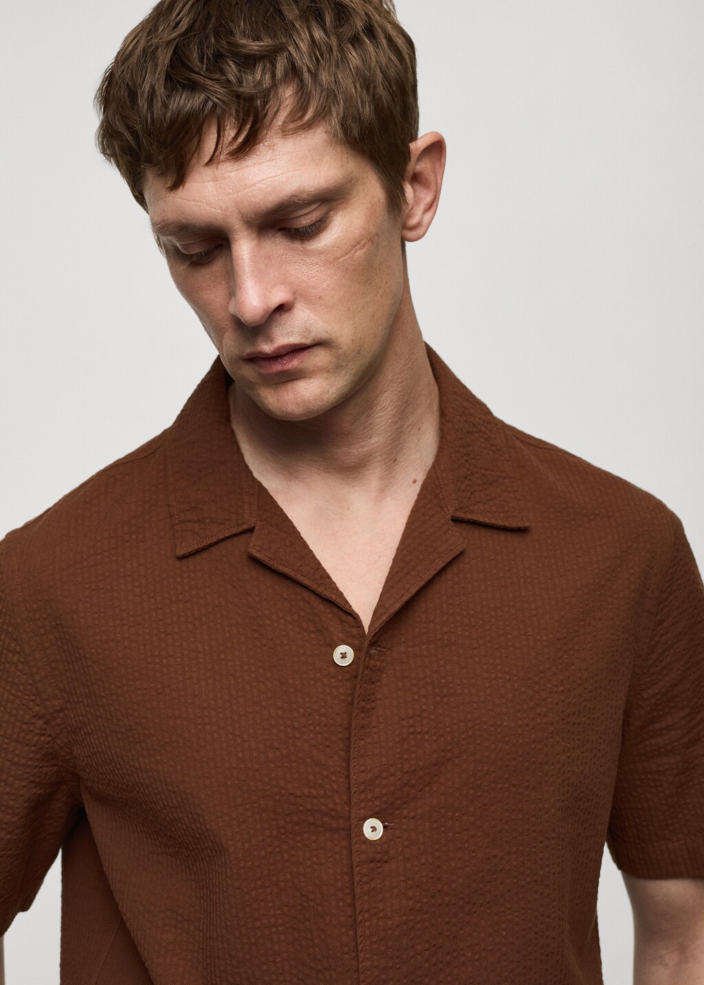 Regular-fit 100% seersucker cotton shirt - Burgundy