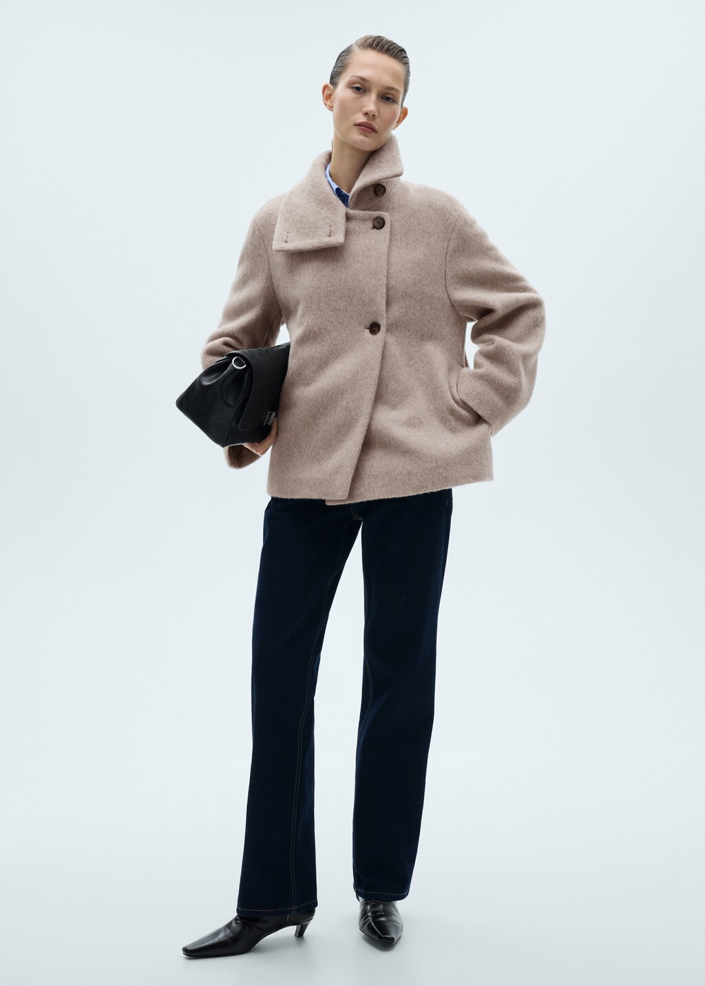 Turtleneck wool coat - Beige