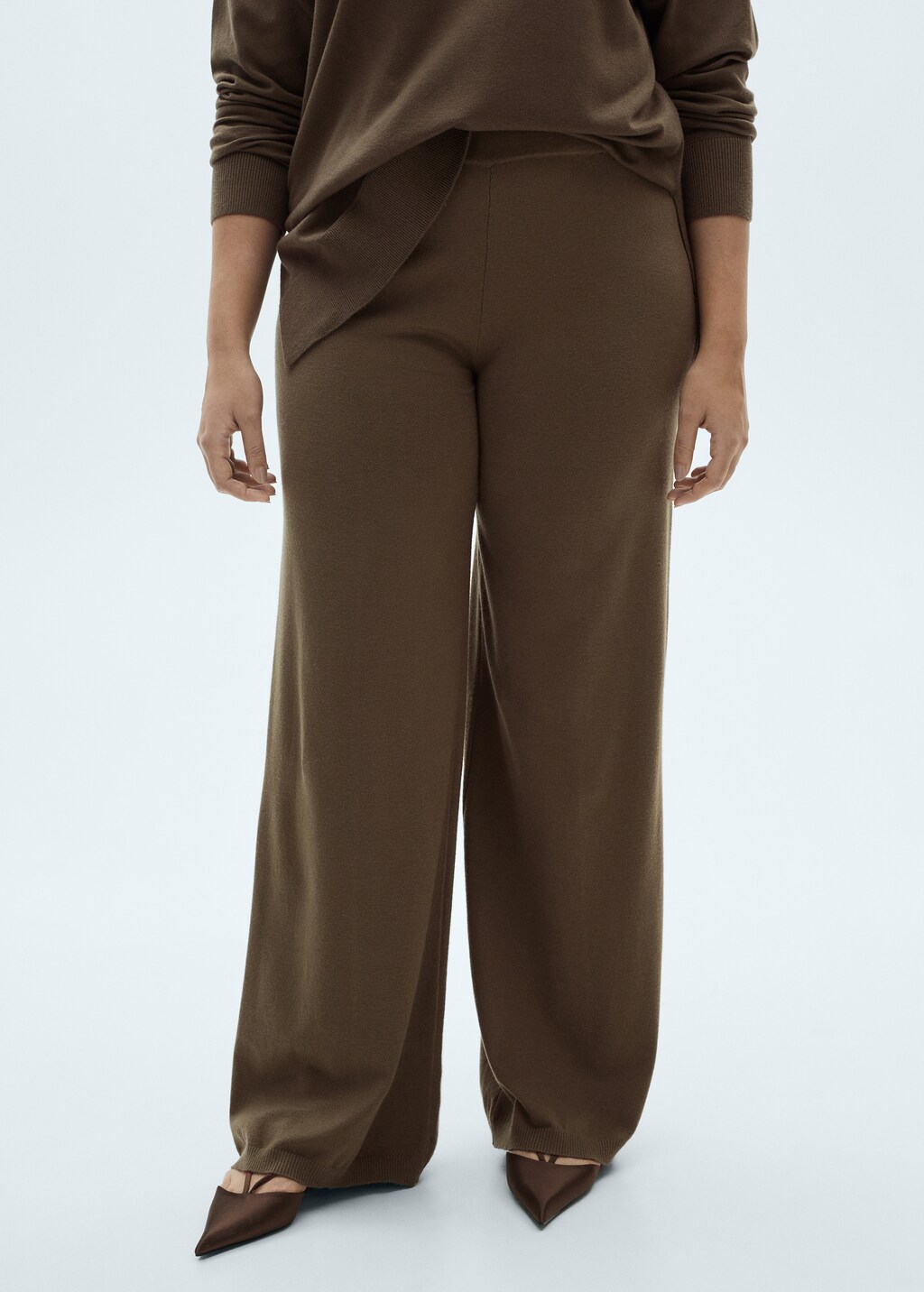 Fine-knit wideleg trousers - Ecru
