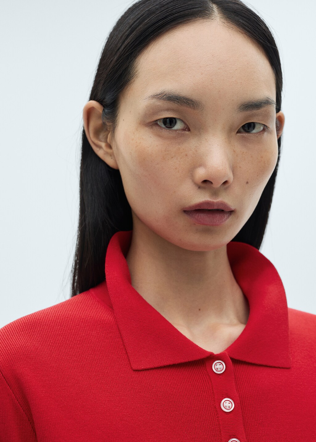 Cropped knitted polo shirt - Red