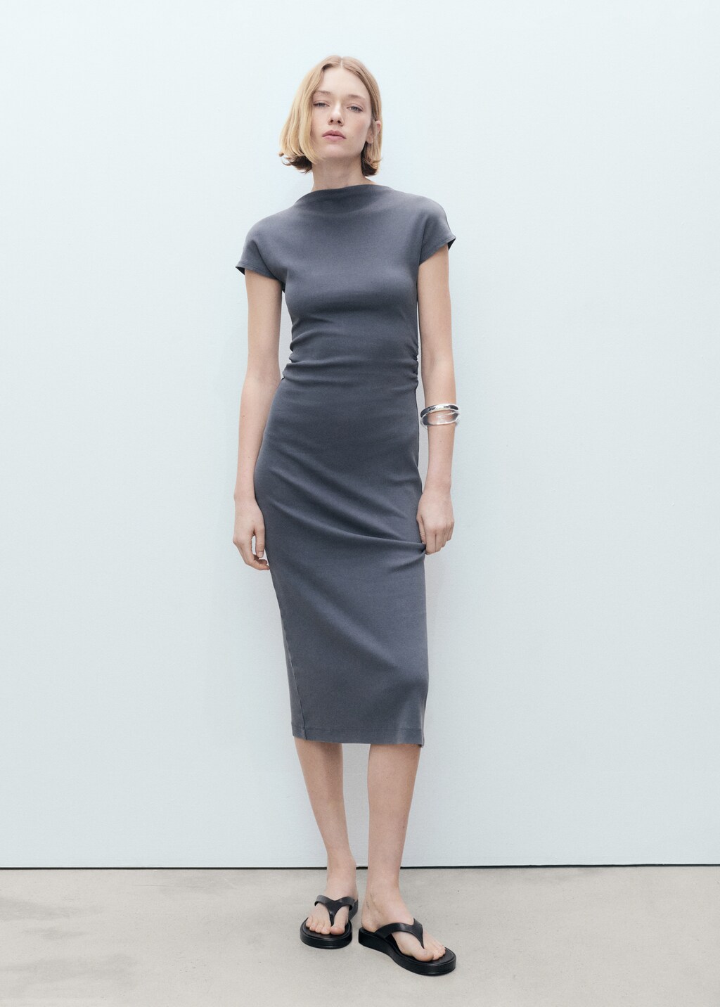 Midi-dress with draped detail - Black