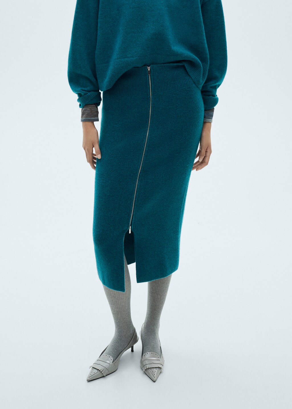 Zipper knit midi skirt - Sand