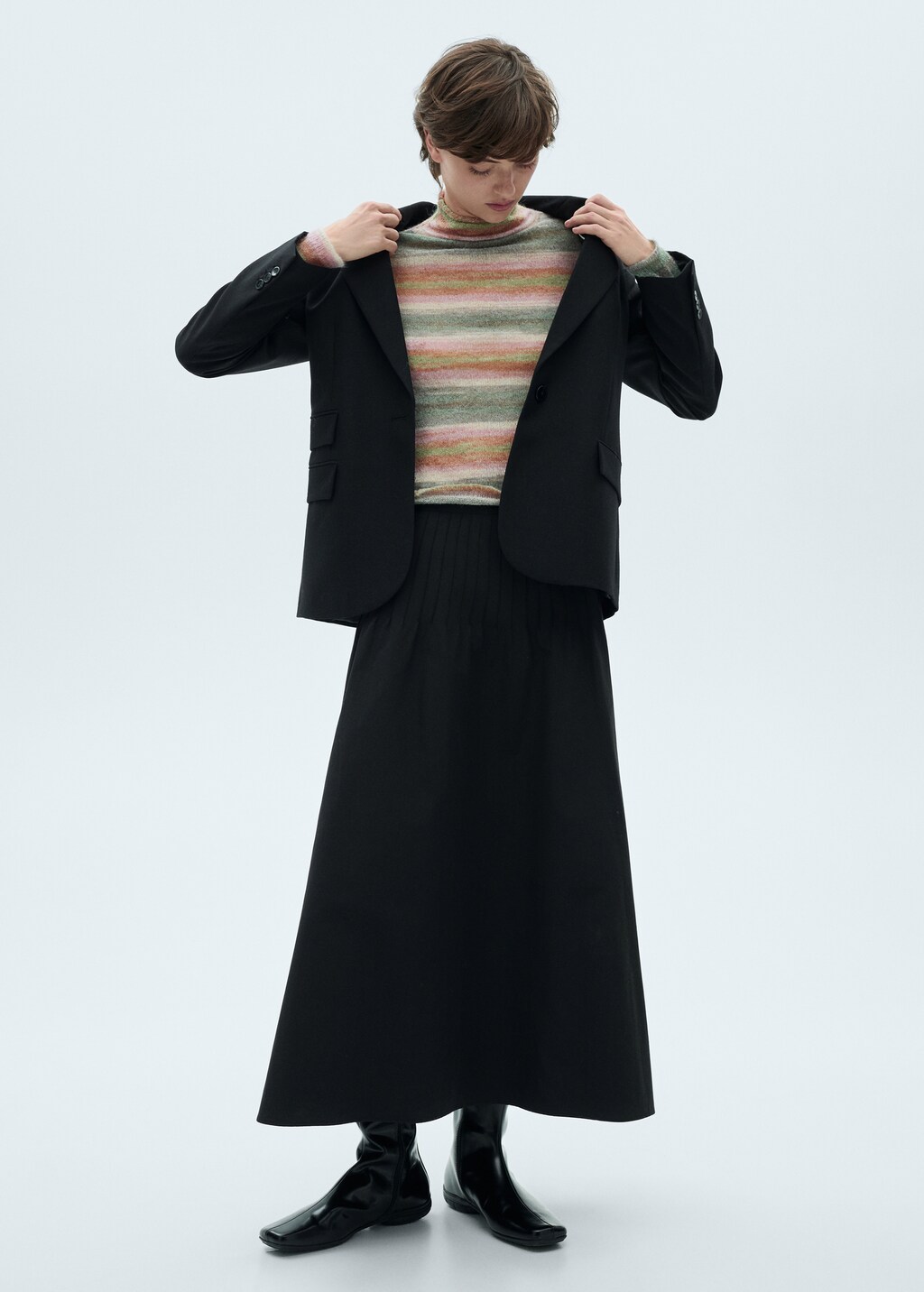 Stand-collar striped sweater - Pink