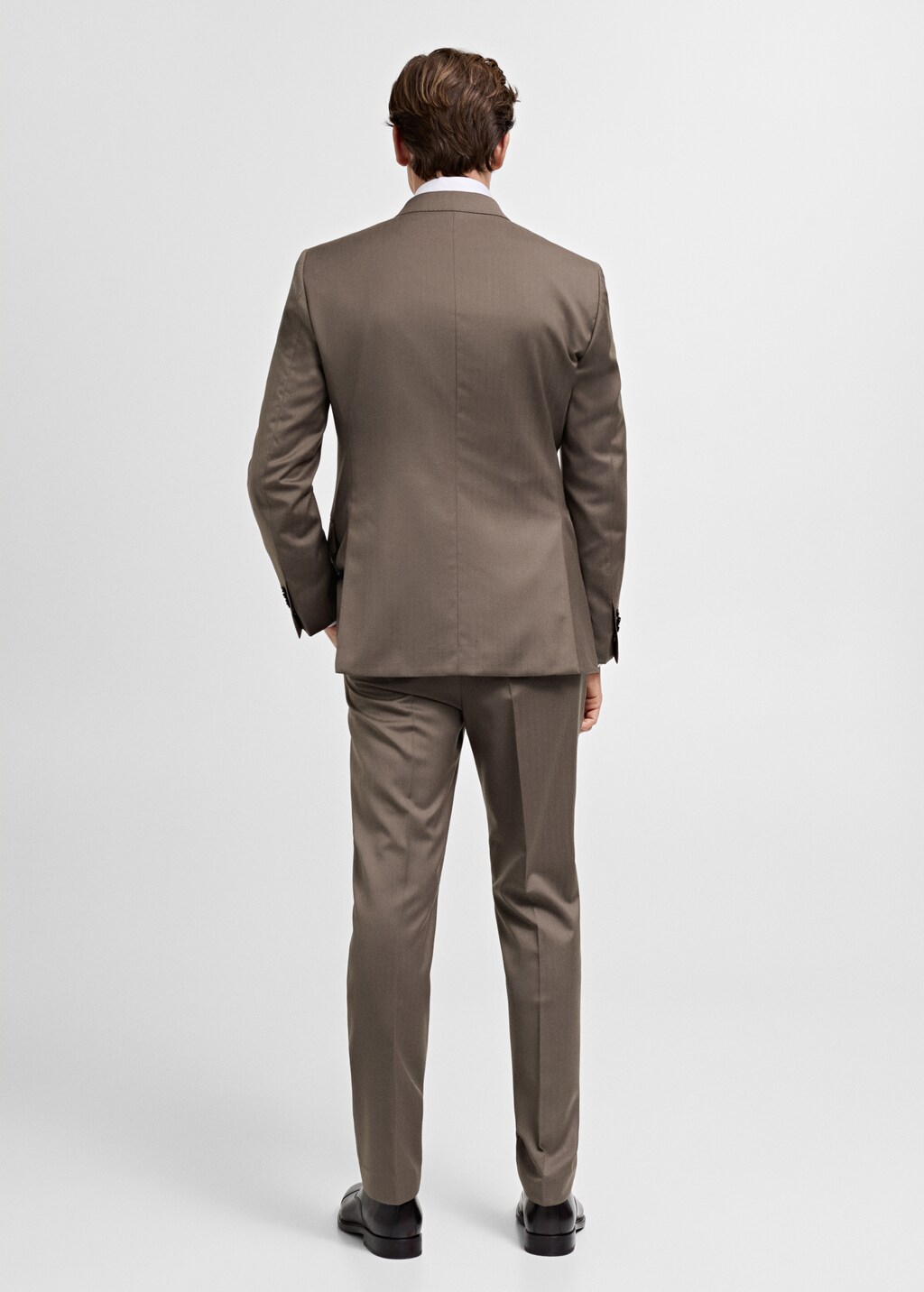 100% wool double-breasted herringbone suit jacket - Medium Brown