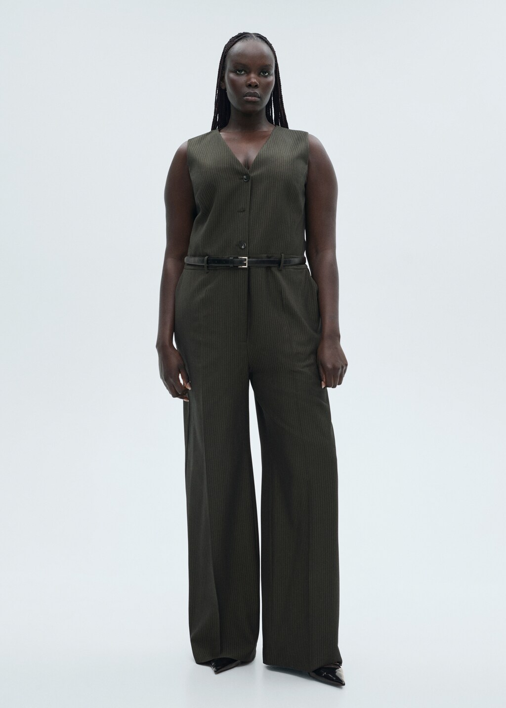 Pinstripe jumpsuit with belt - Billiard Green