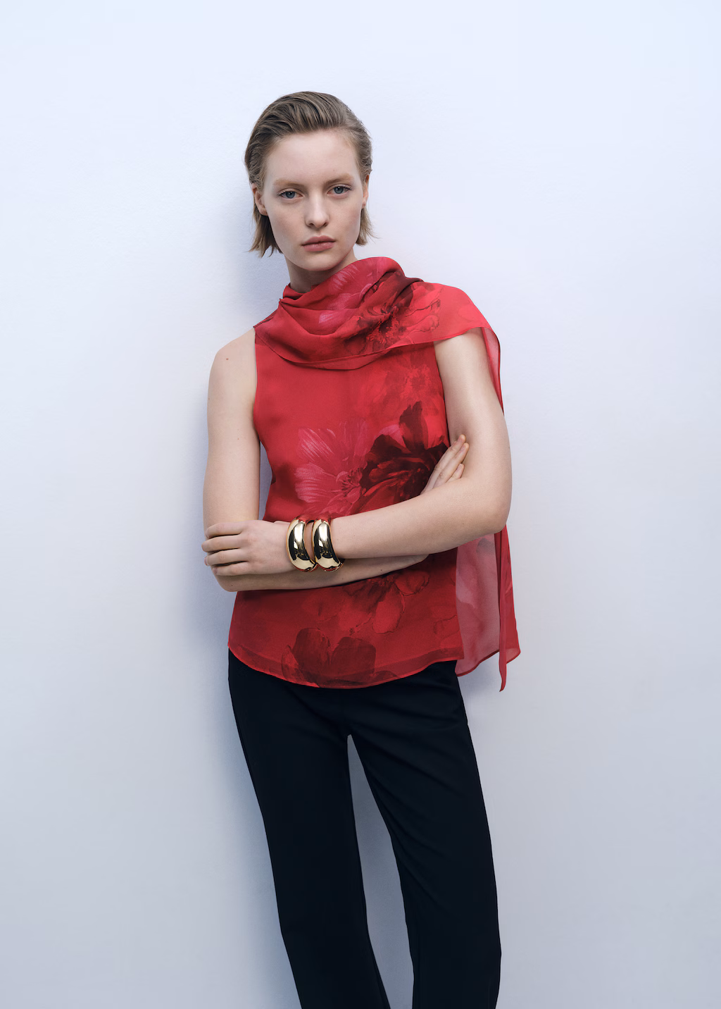 Floral blouse with scarf - Red