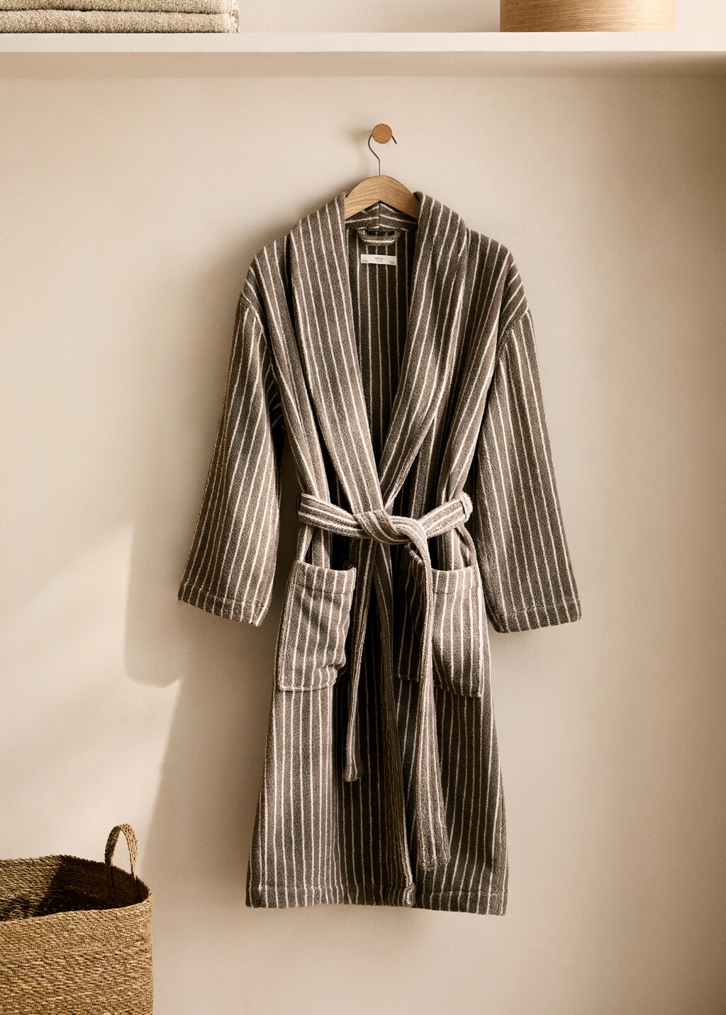 Two-tone striped bathrobe - Beige