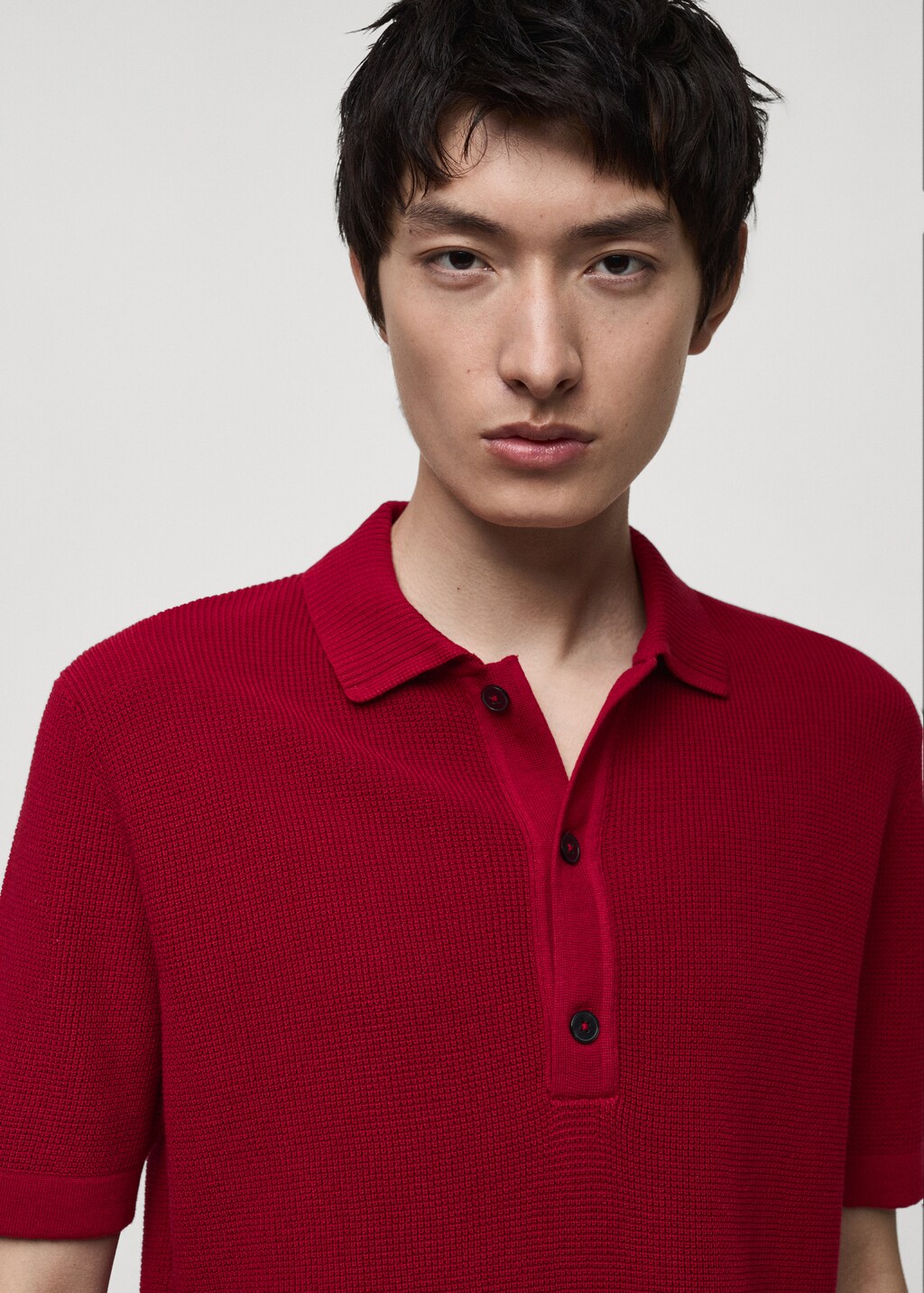 100% cotton knitted polo shirt - Red