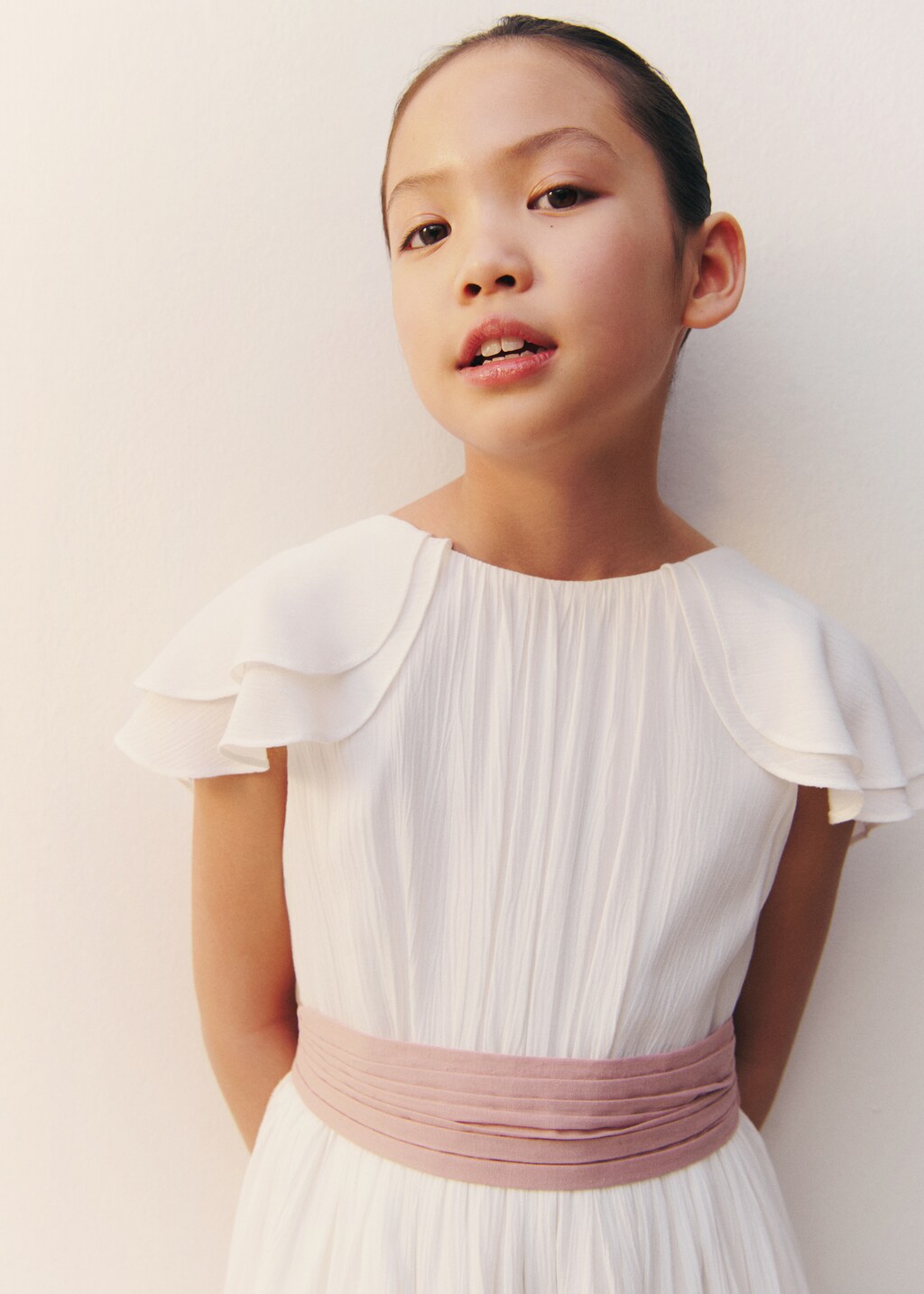 Bamboo-textured dress - White