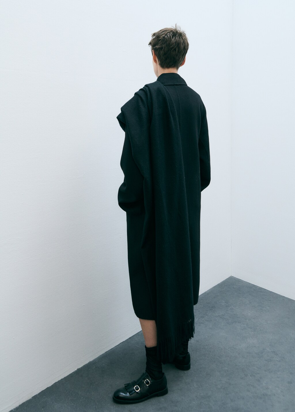 Double-breasted wool coat - Black
