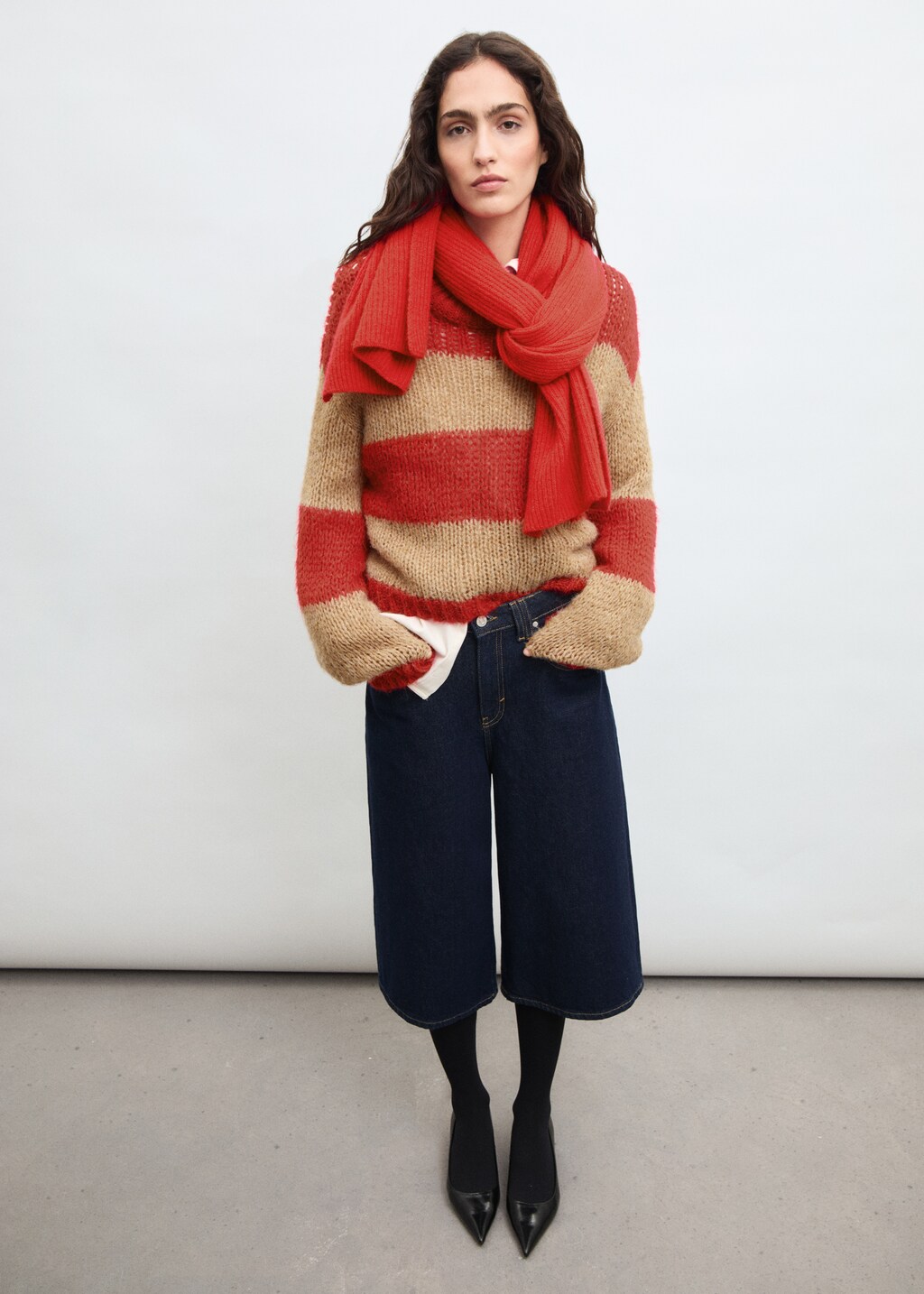 Chunky-knit striped sweater - Red